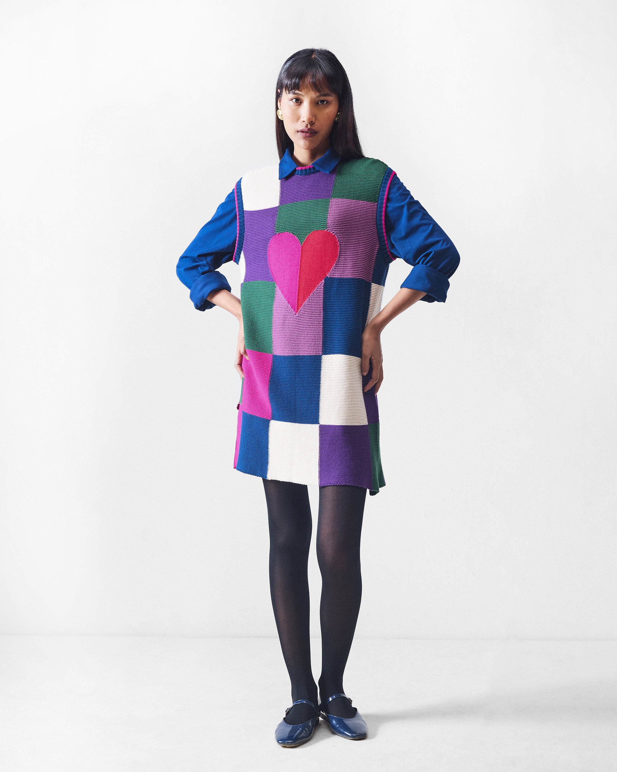 Cross Beat Sweater Dress - Multicolour