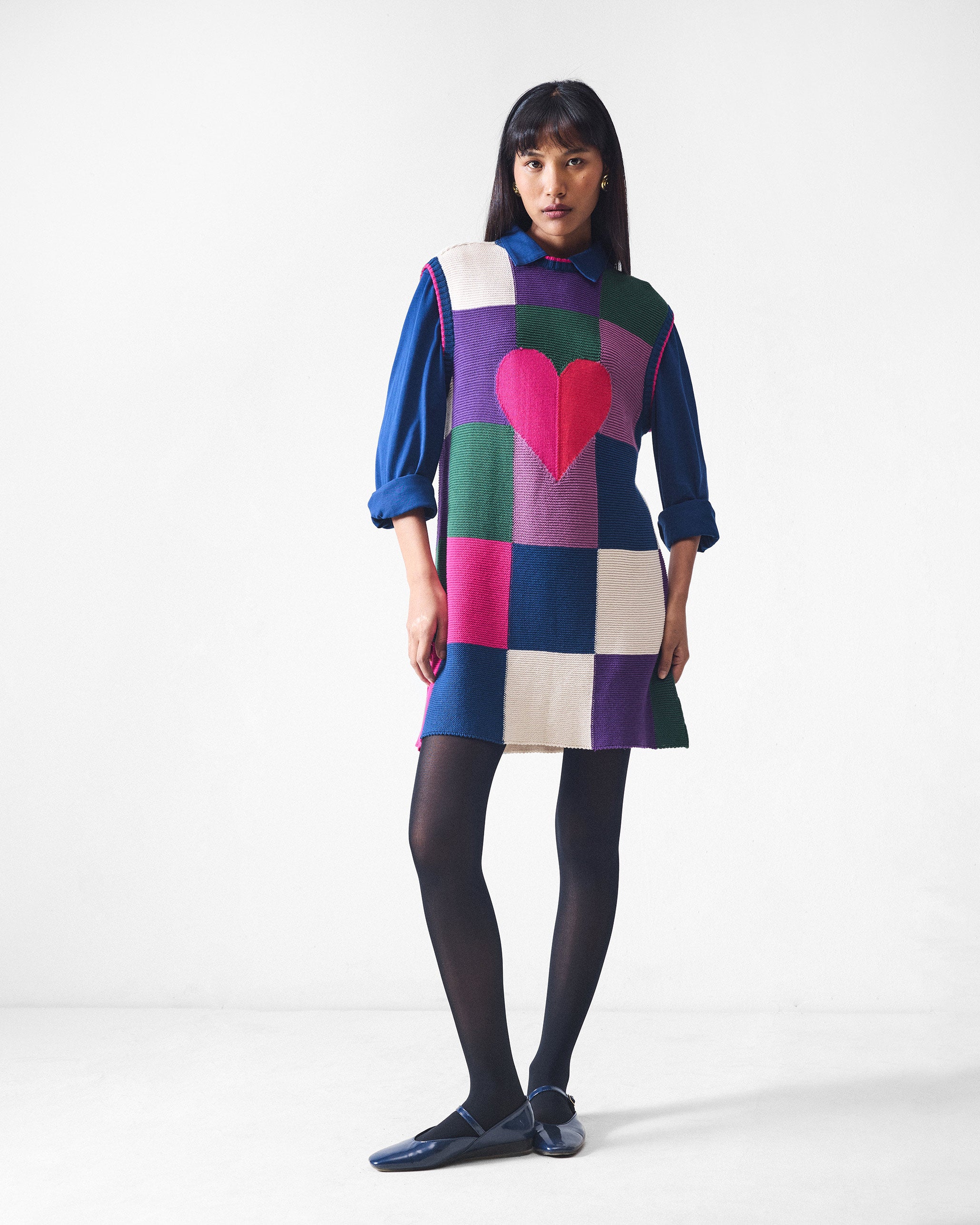 Cross Beat Sweater Dress - Multicolour
