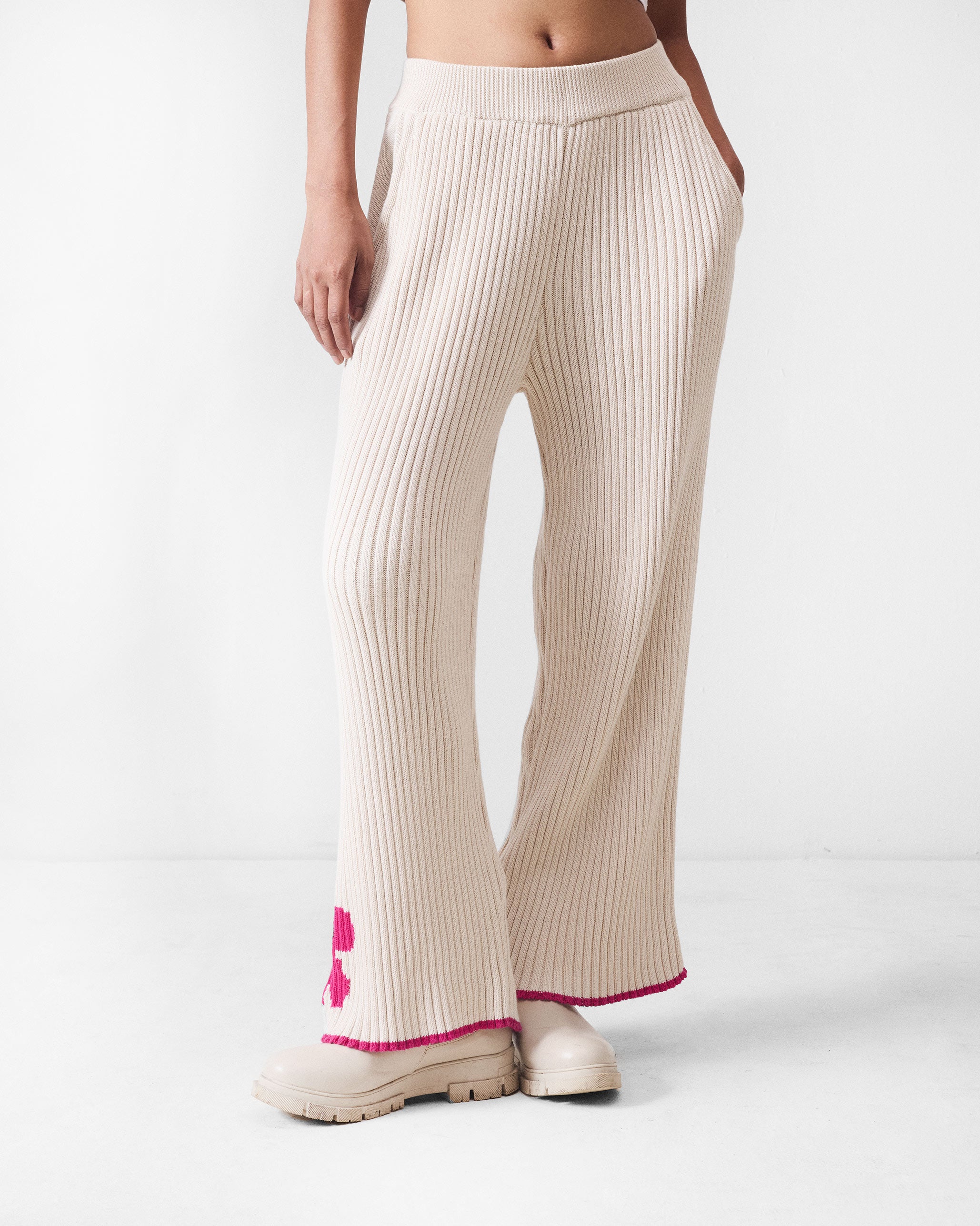 Rib knit trousers - Ivory