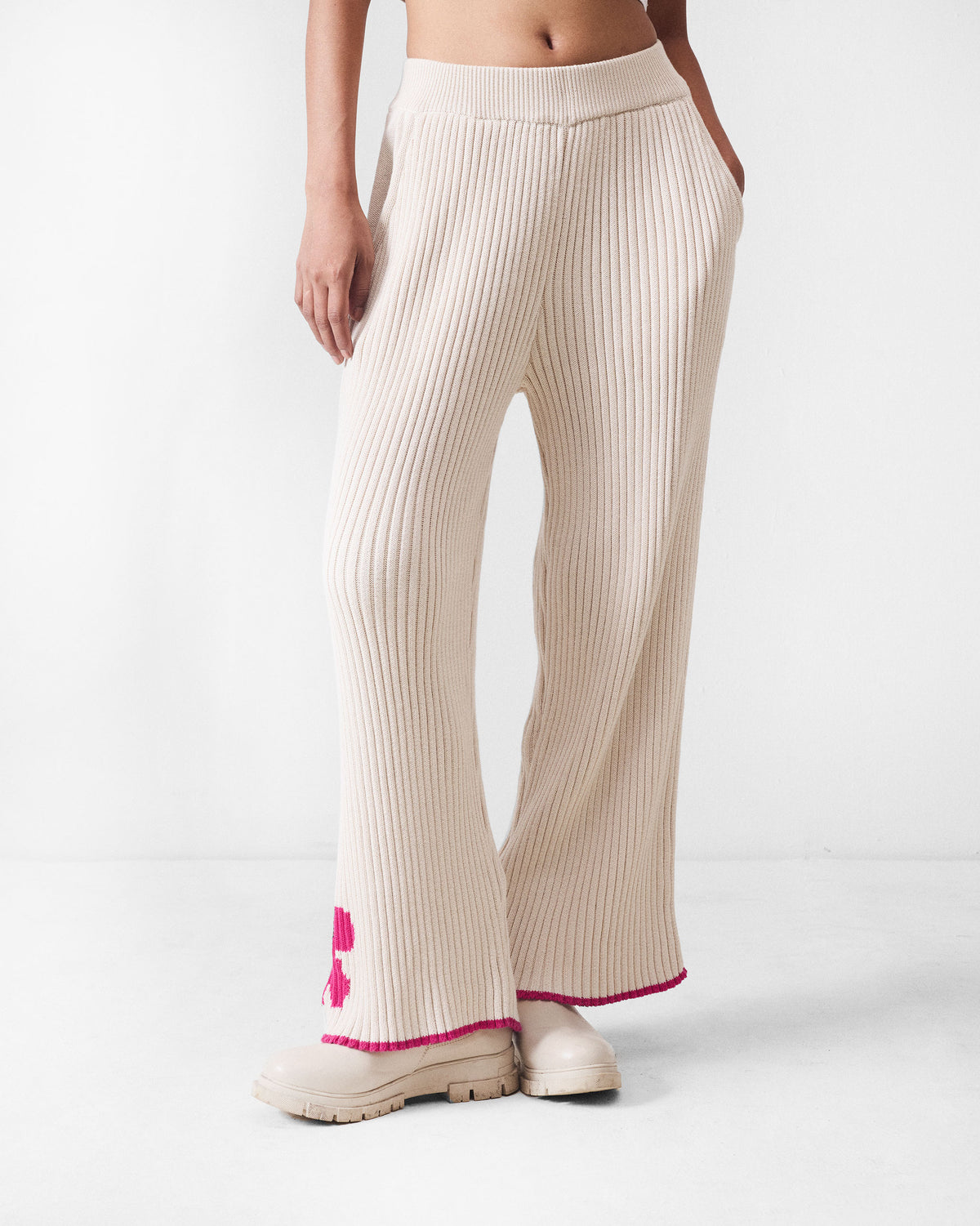 Rib knit trousers - Ivory