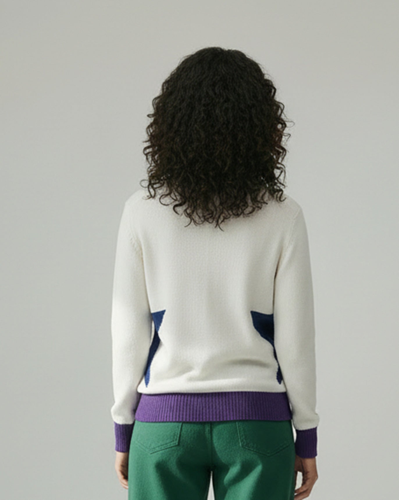 Crew Neck Sweater - Ivory & Navy