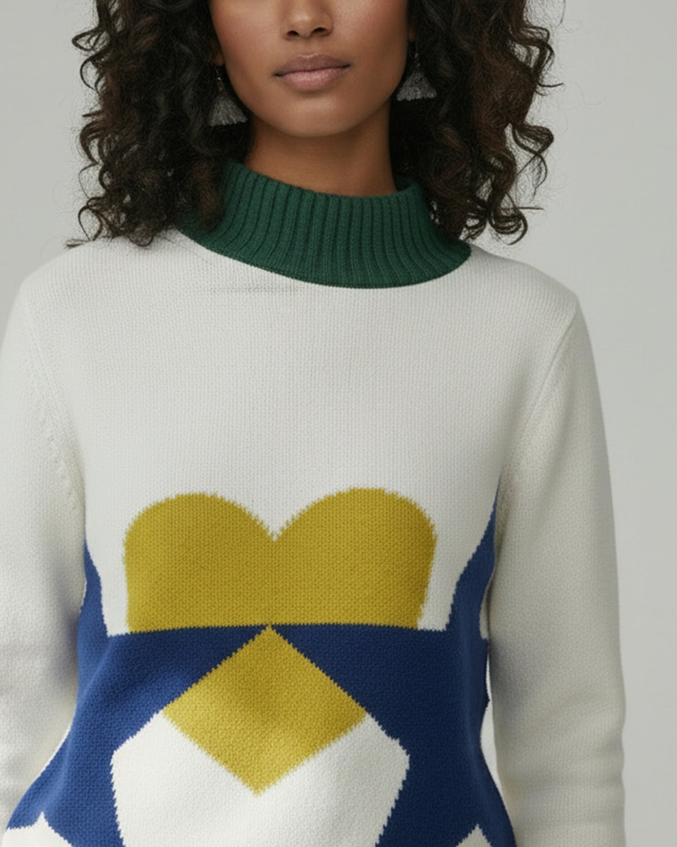 Crew Neck Sweater - Ivory & Navy