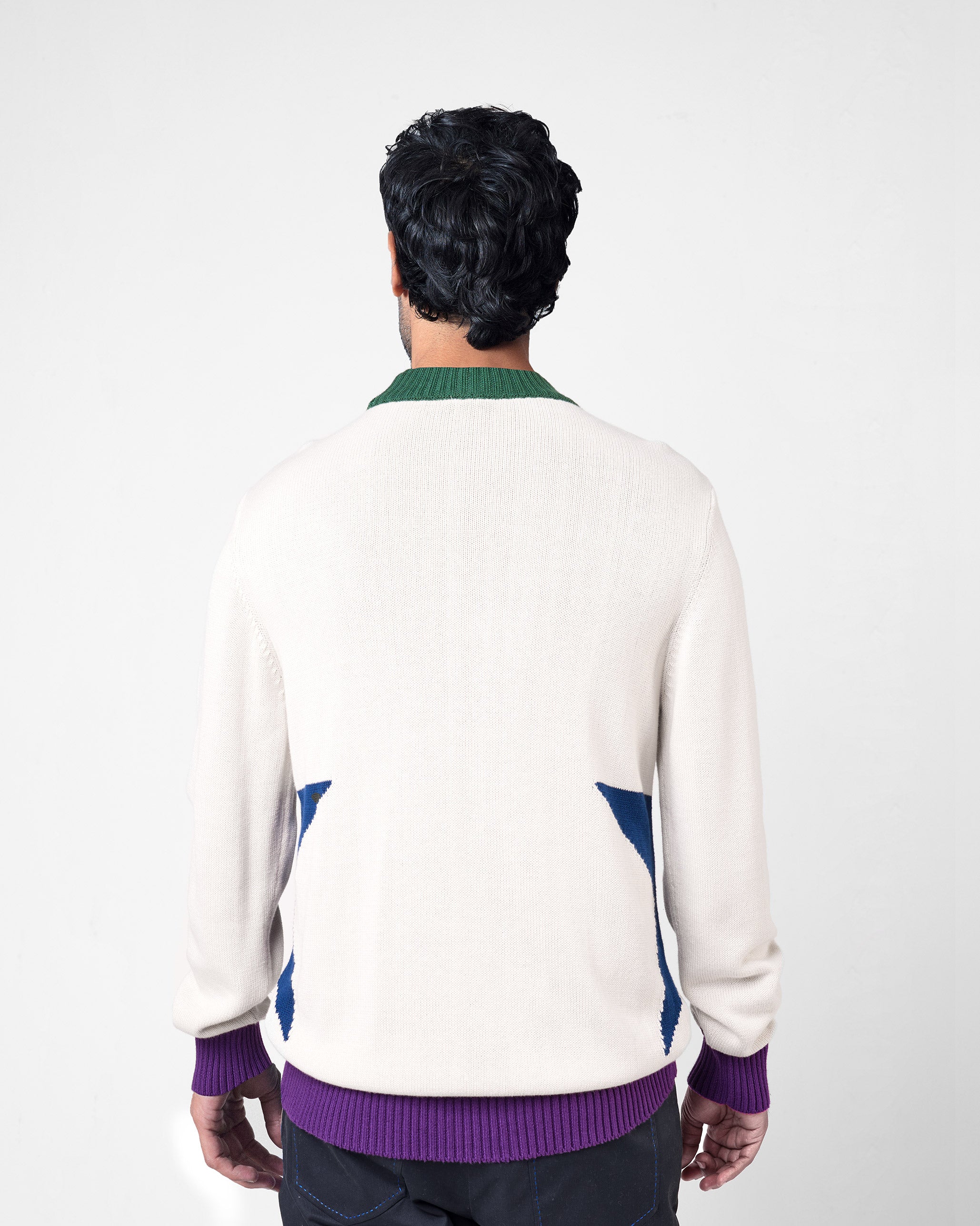 Crew Neck Sweater - Ivory & Navy