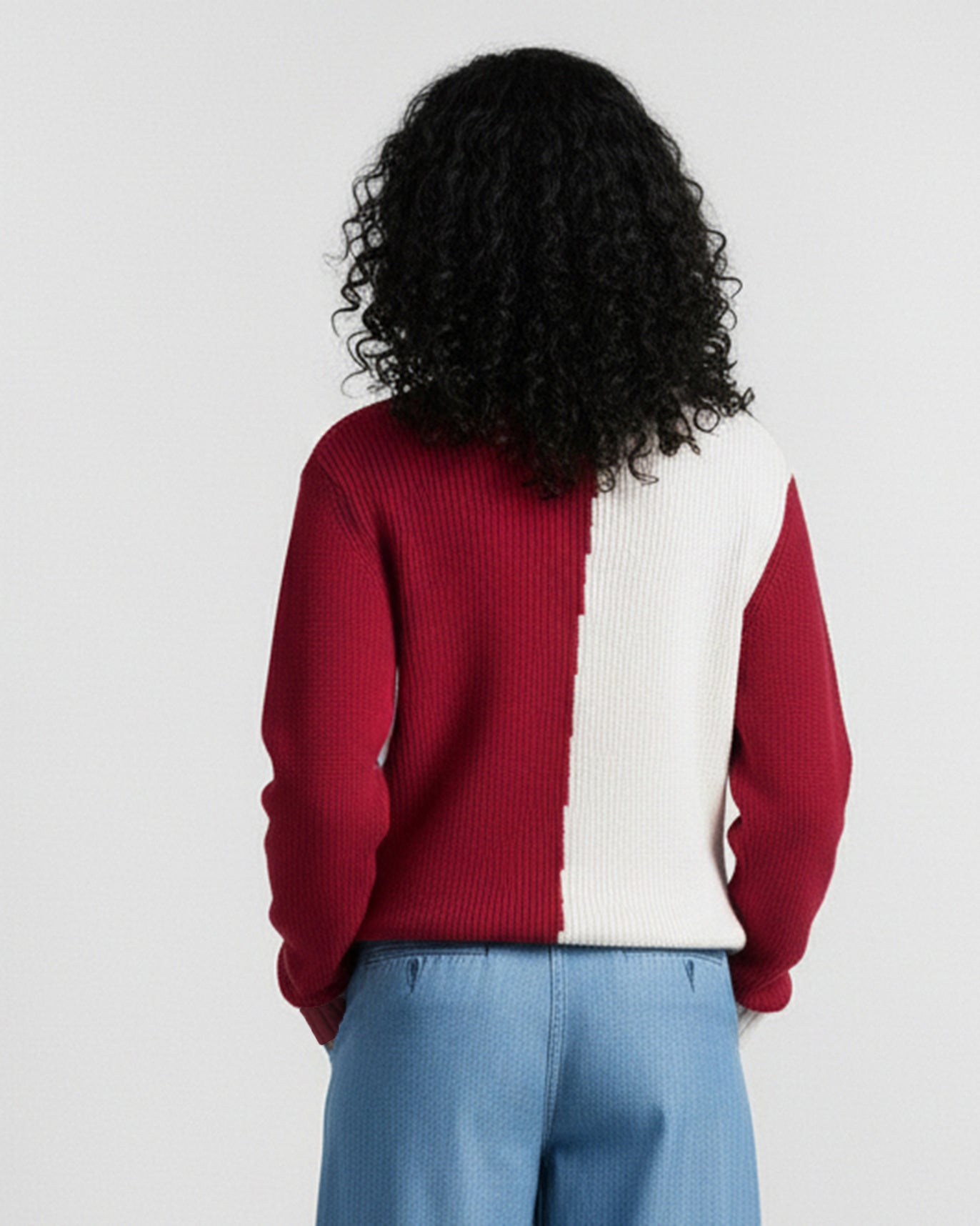 Crew Neck Sweater - Ivory & Red