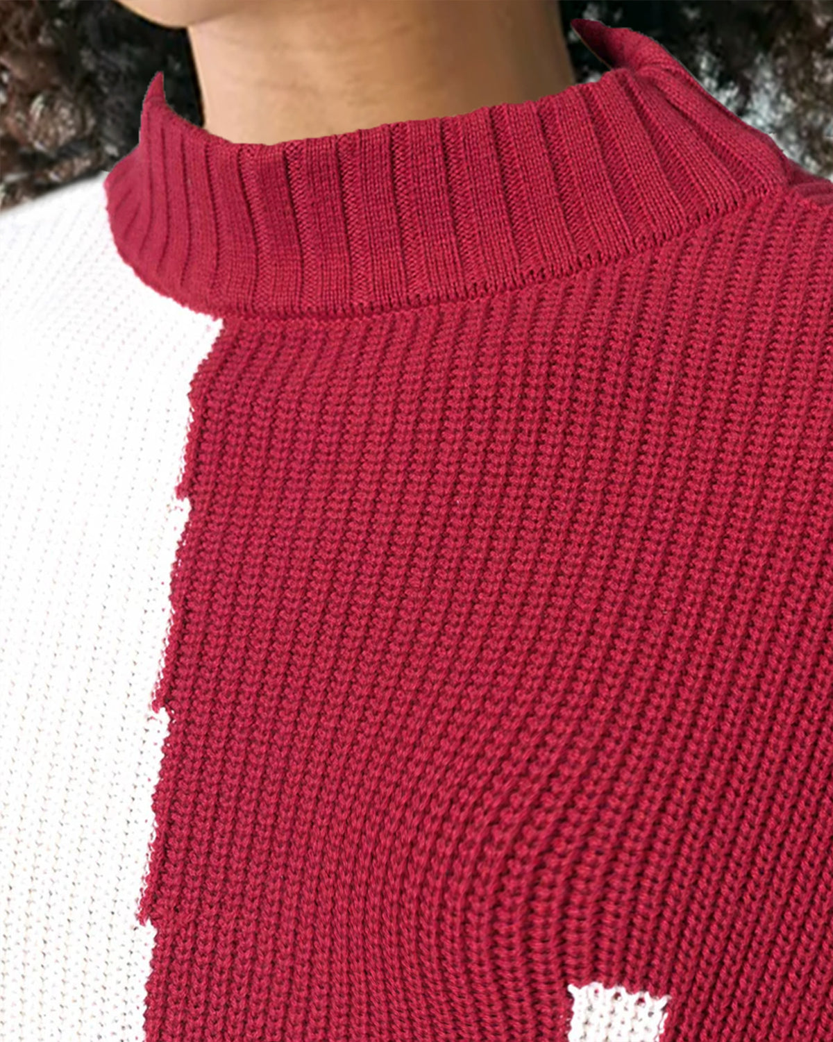Crew Neck Sweater - Ivory & Red