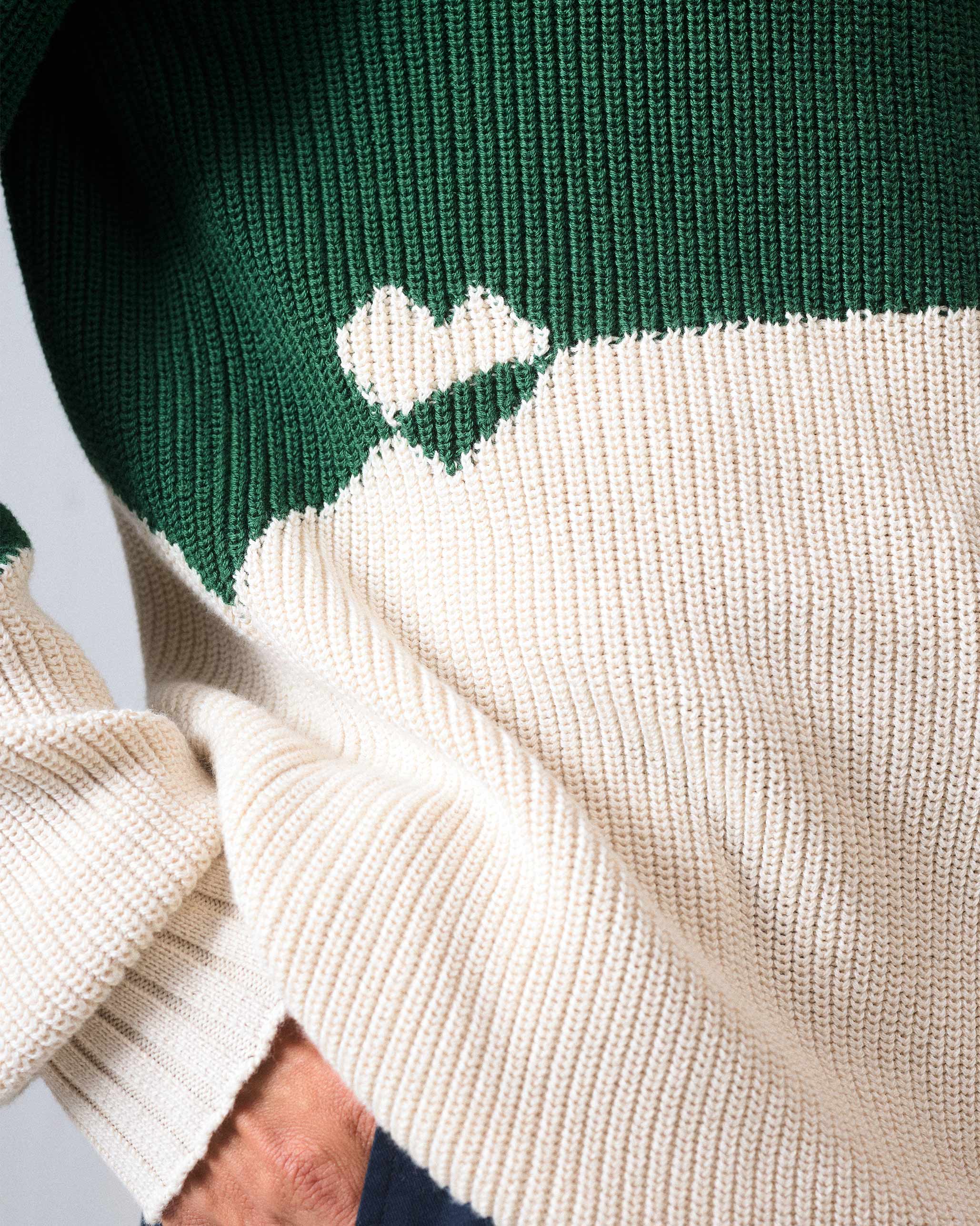 Crew Neck Sweater - Green & Ivory