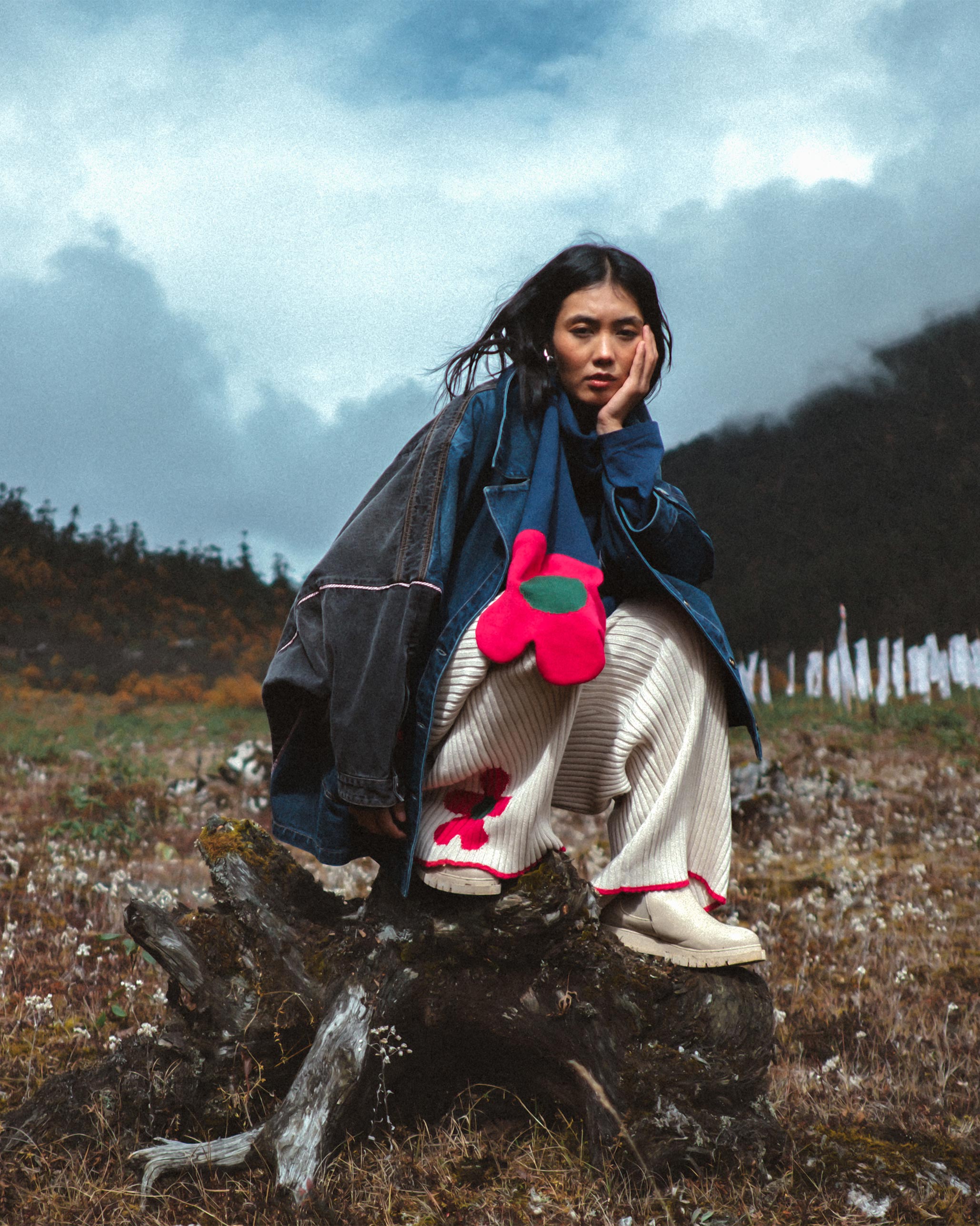 Tendril Scarf - Navy & Green