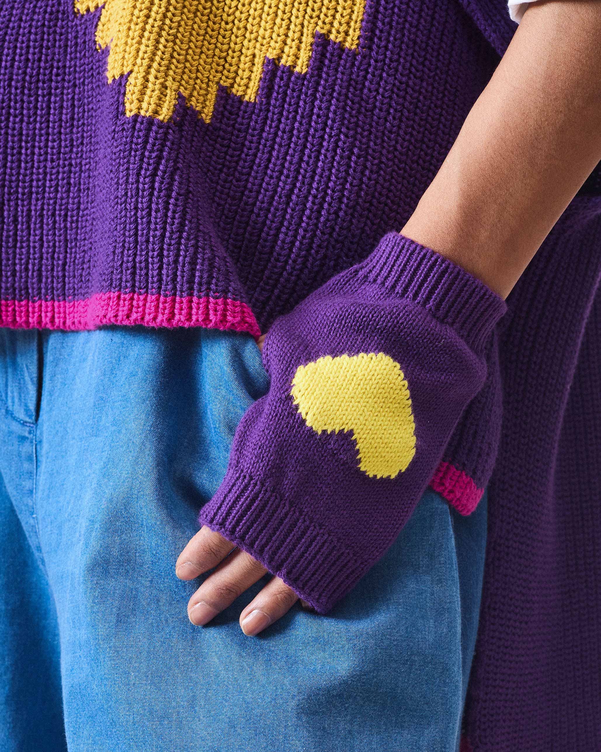 Luna Mittens - Purple & Chartreuse