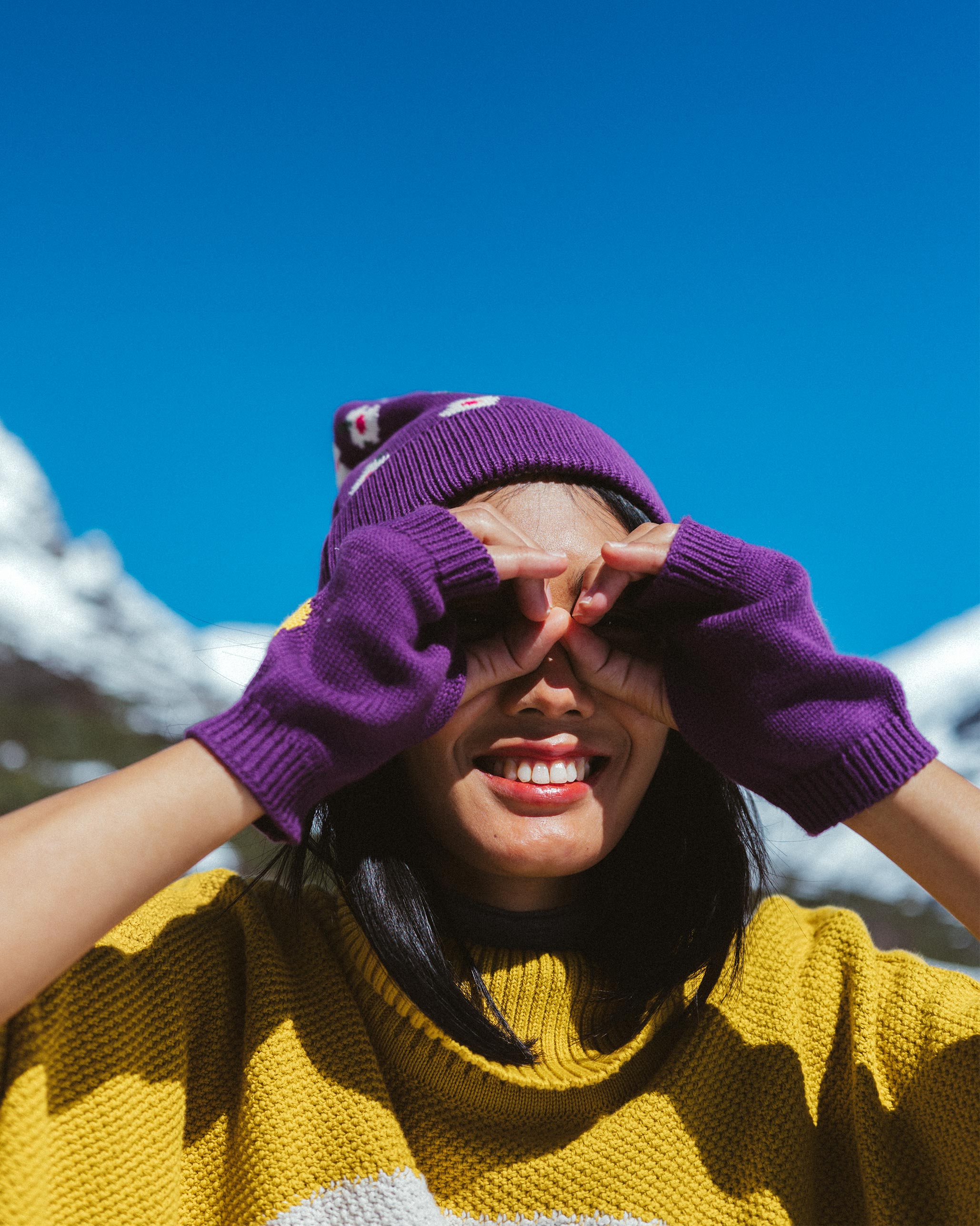 Luna Mittens - Purple & Chartreuse
