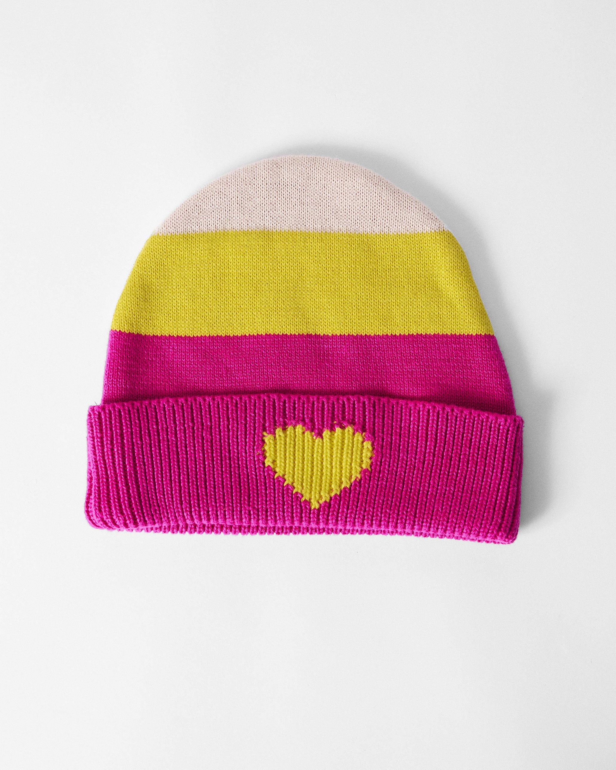 Heartpop Beanie - Fuchsia , Chartreuse & Oatmeal