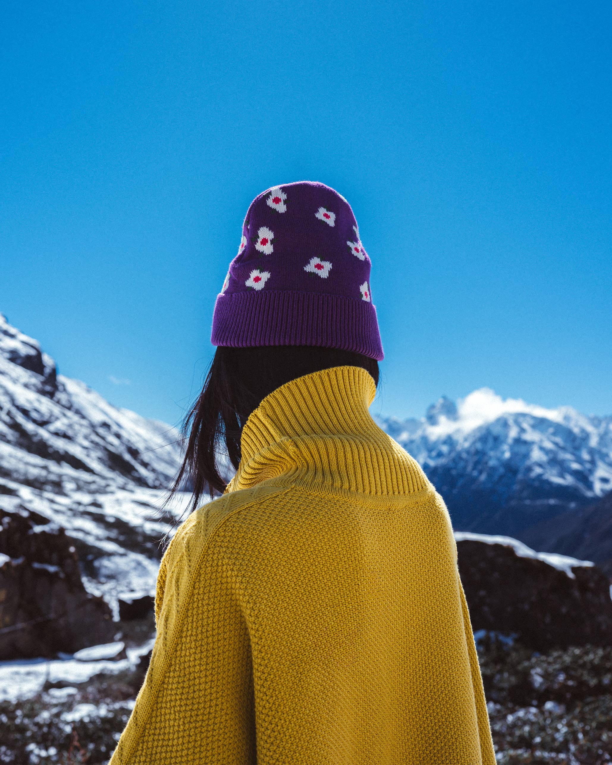 Retro Beanie - Purple & Oatmeal