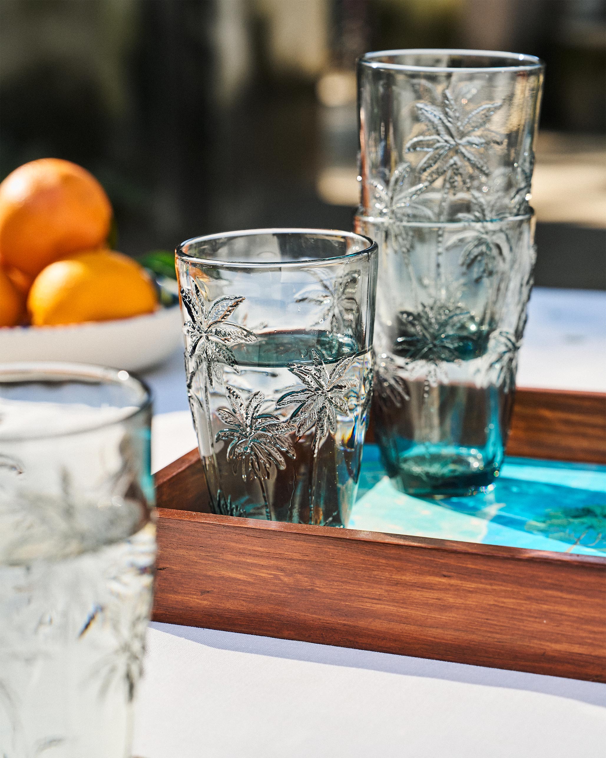 Palm Long Drink Glass Set of 6 - Charcoal