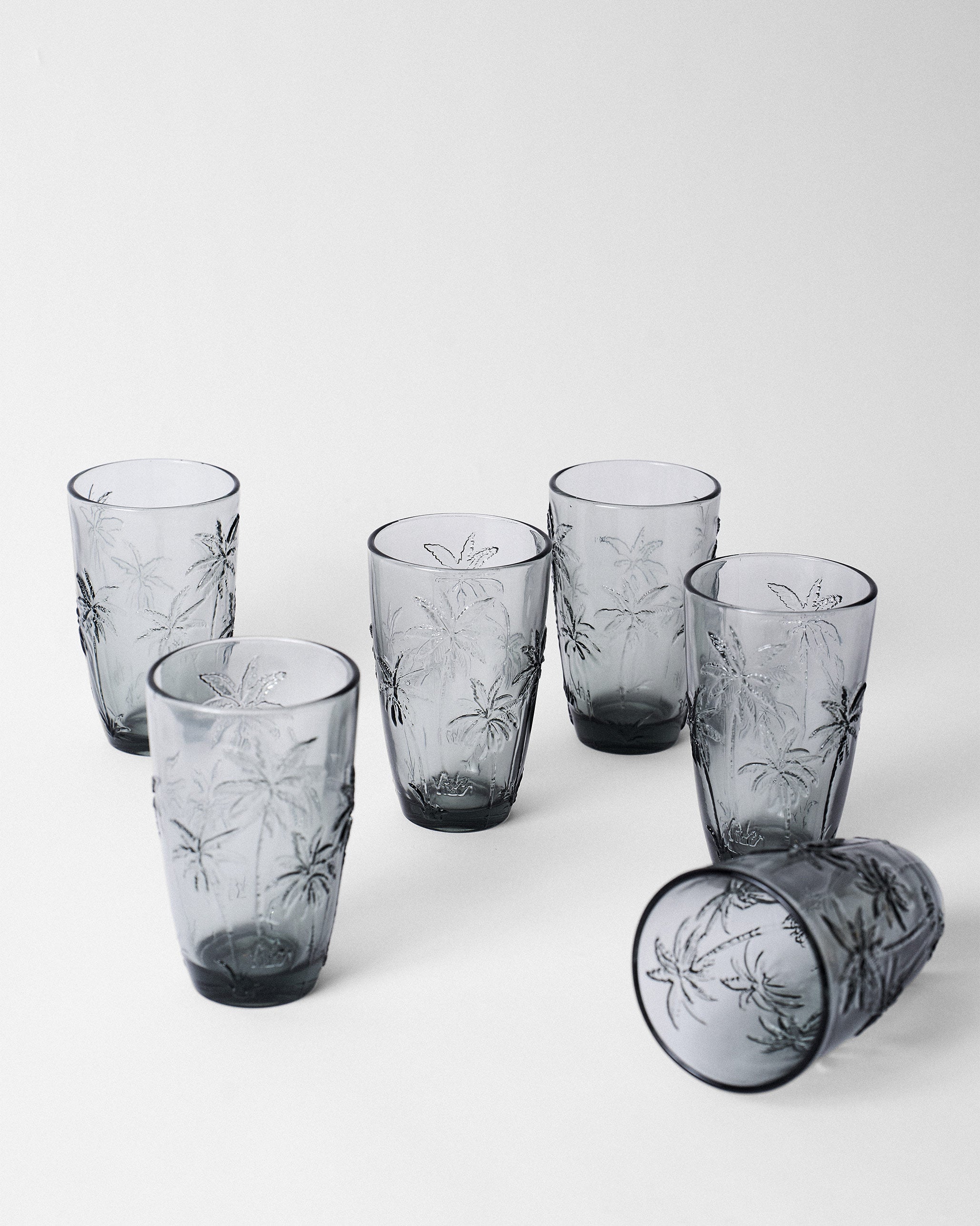 Palm Long Drink Glass Set of 6 - Charcoal