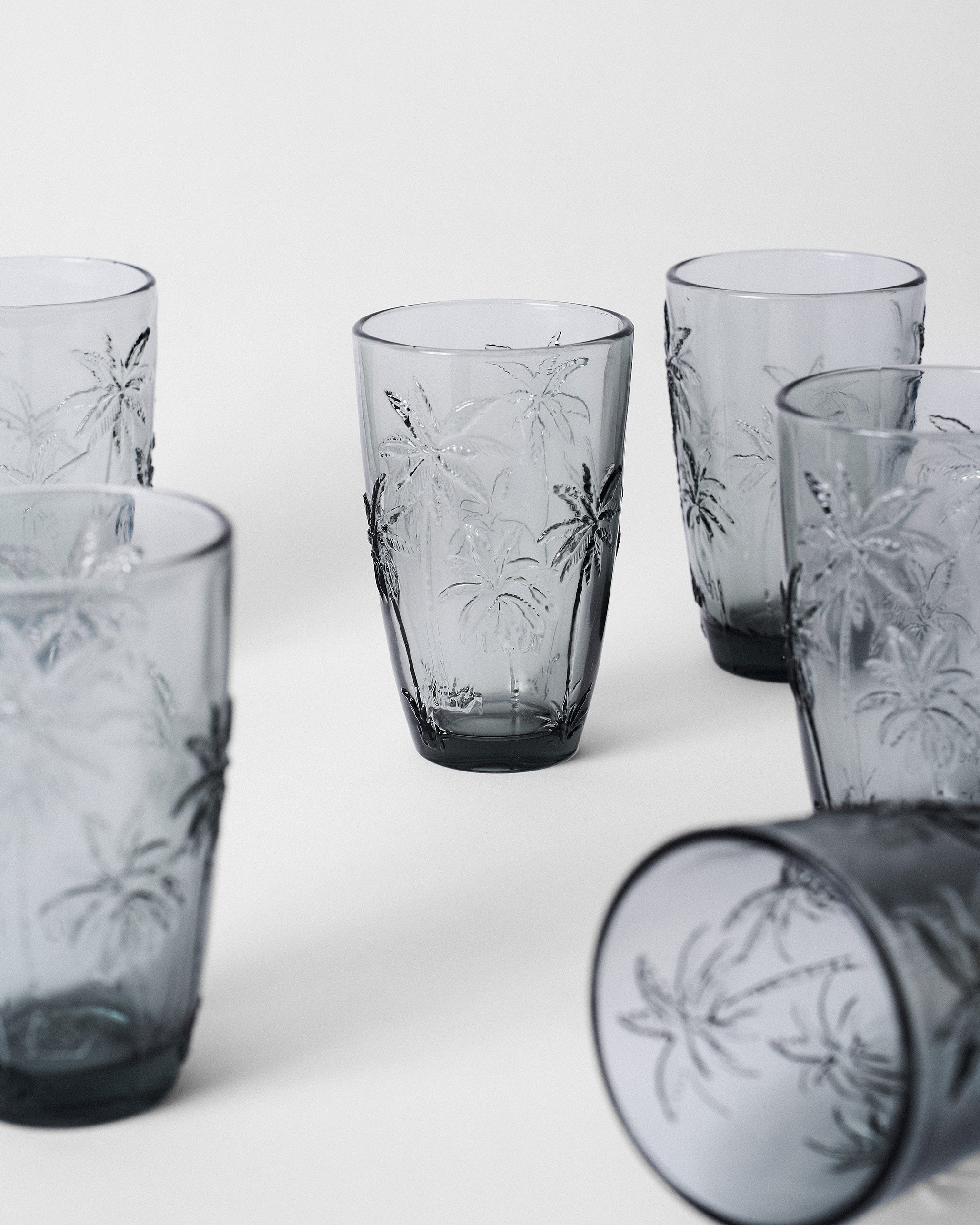 Palm Long Drink Glass Set of 6 - Charcoal