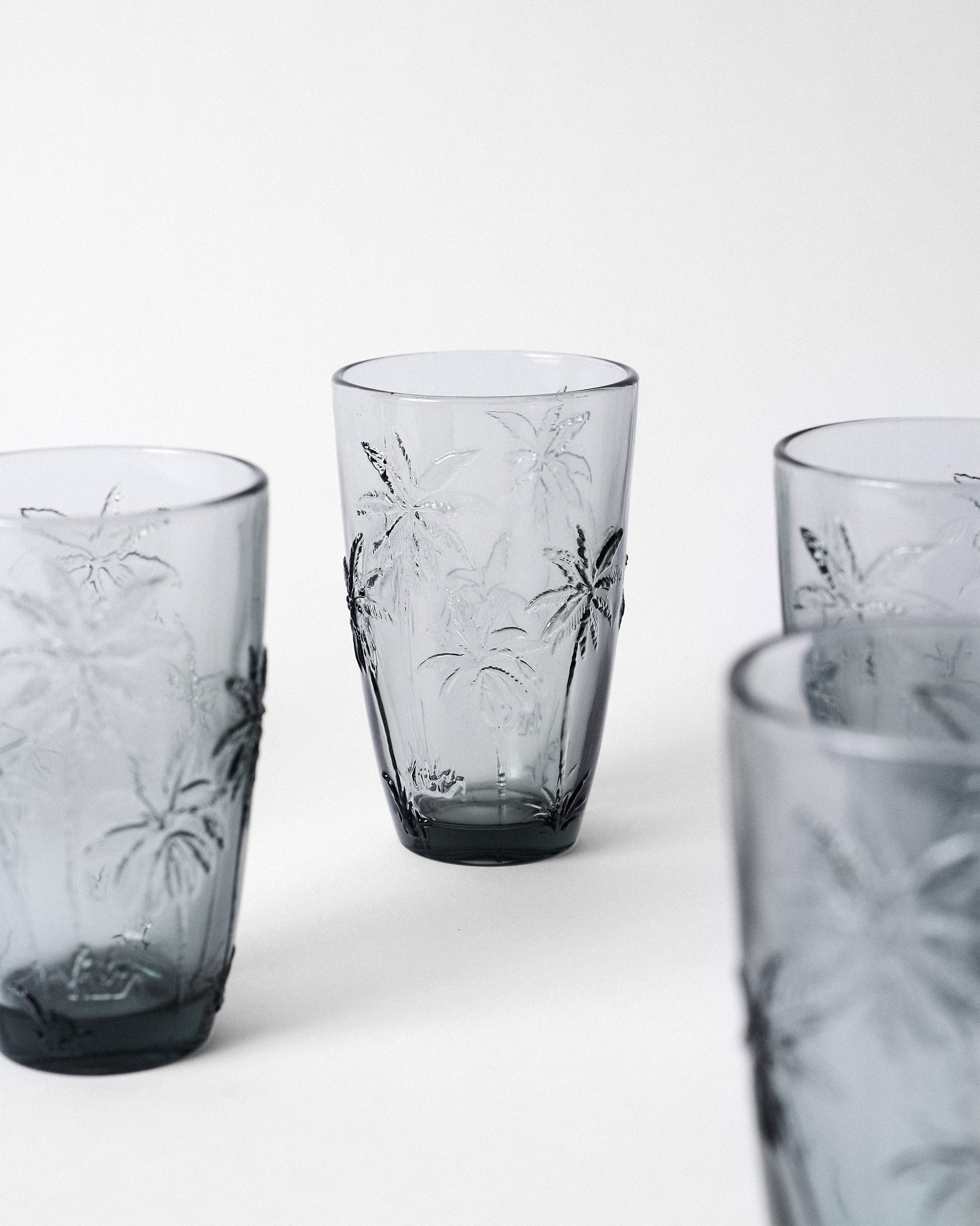 Palm Long Drink Glass Set of 6 - Charcoal