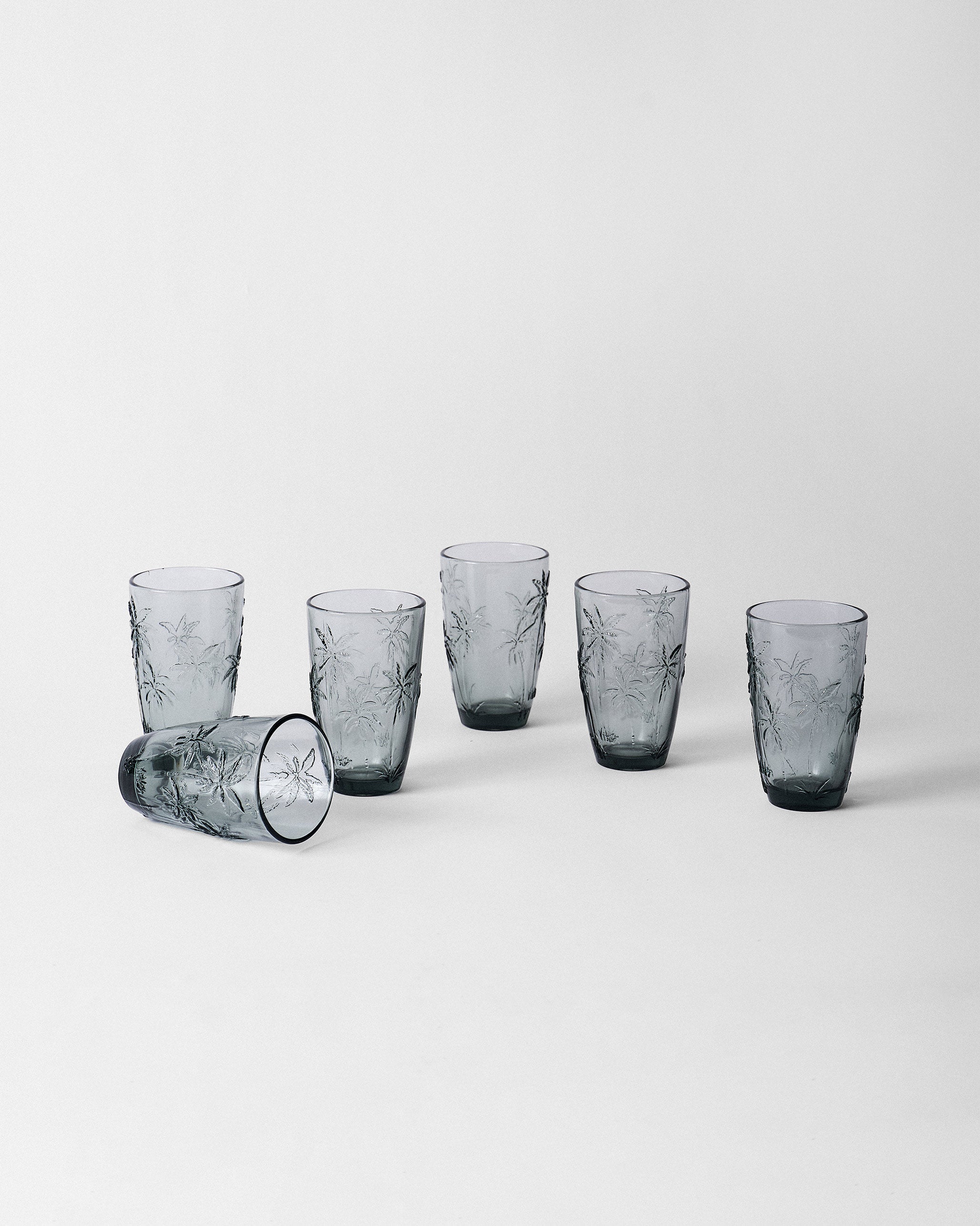 Palm Long Drink Glass Set of 6 - Charcoal