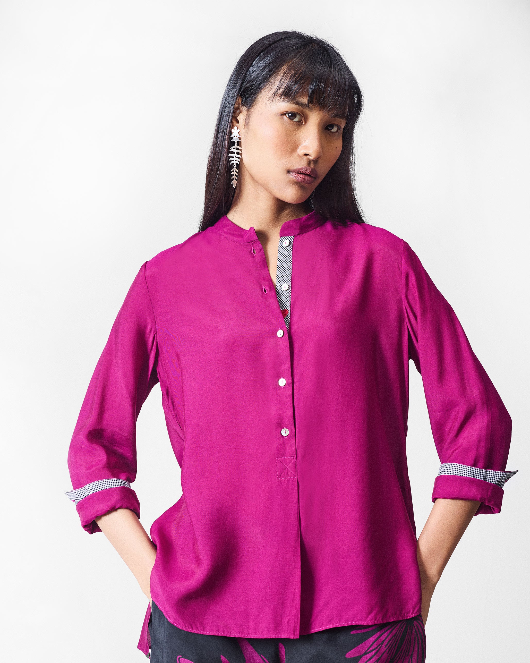 Mandarin Collar Top - Mulberry