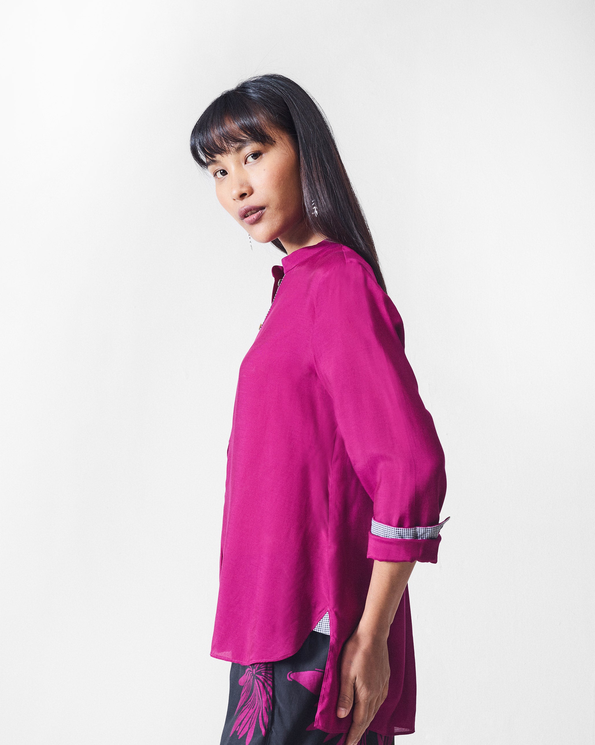 Mandarin Collar Top - Mulberry