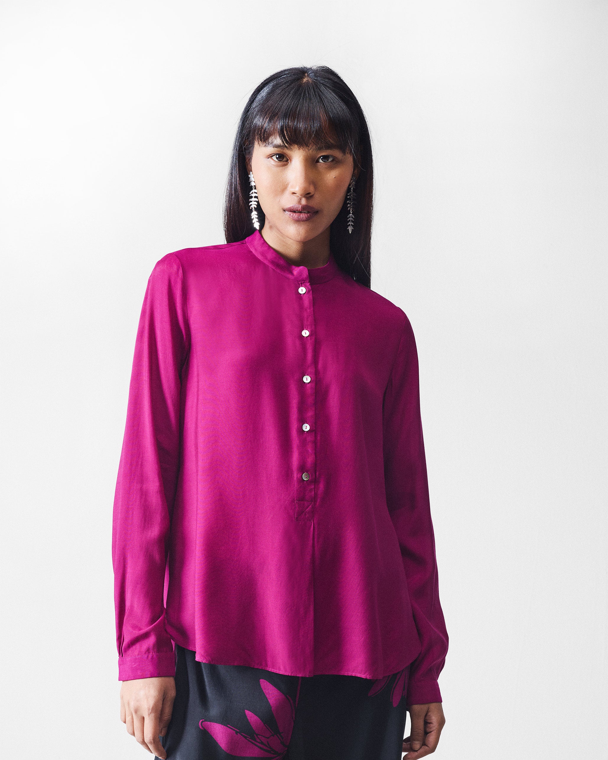 Mandarin Collar Top - Mulberry