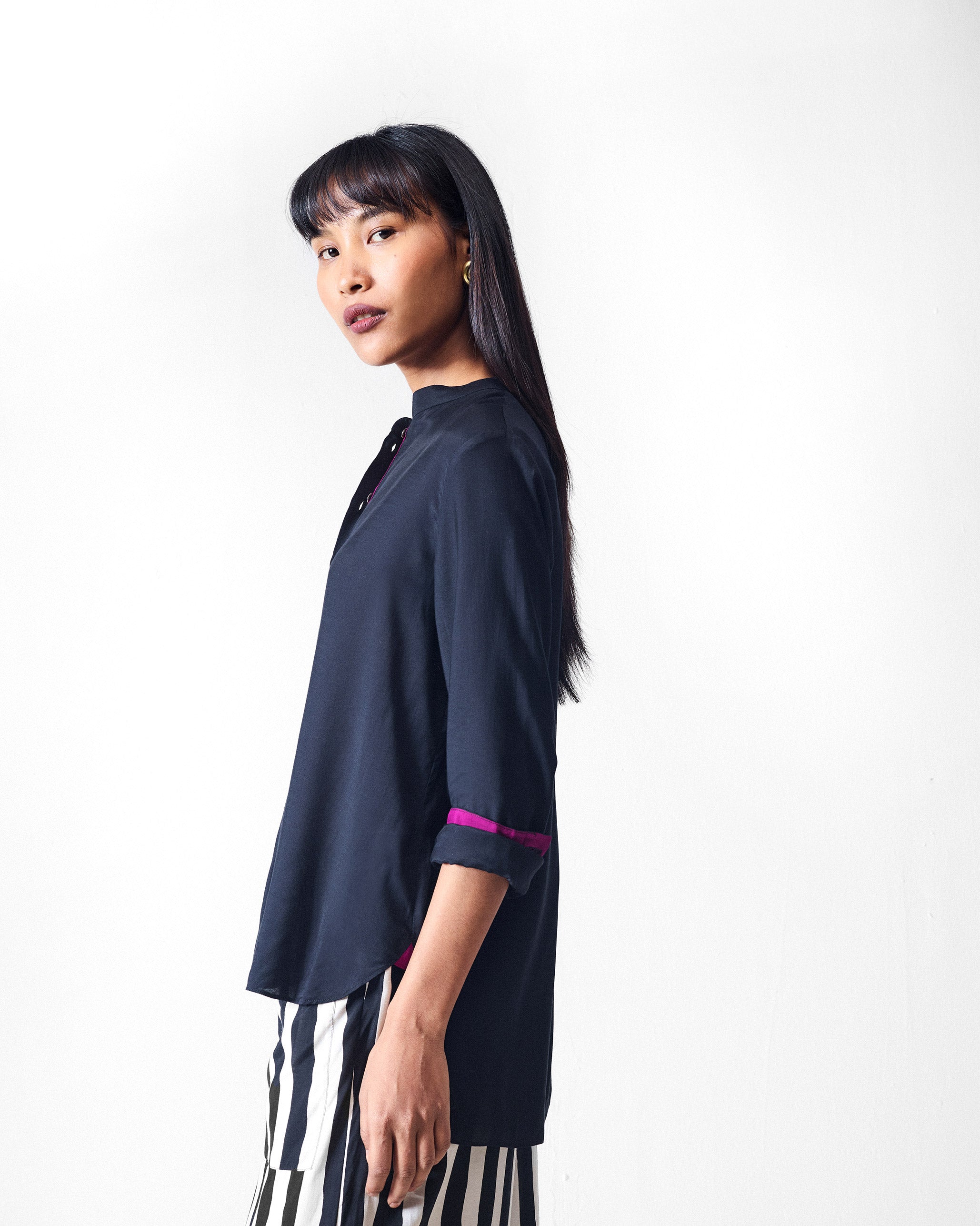 Mandarin Collar Top - Black