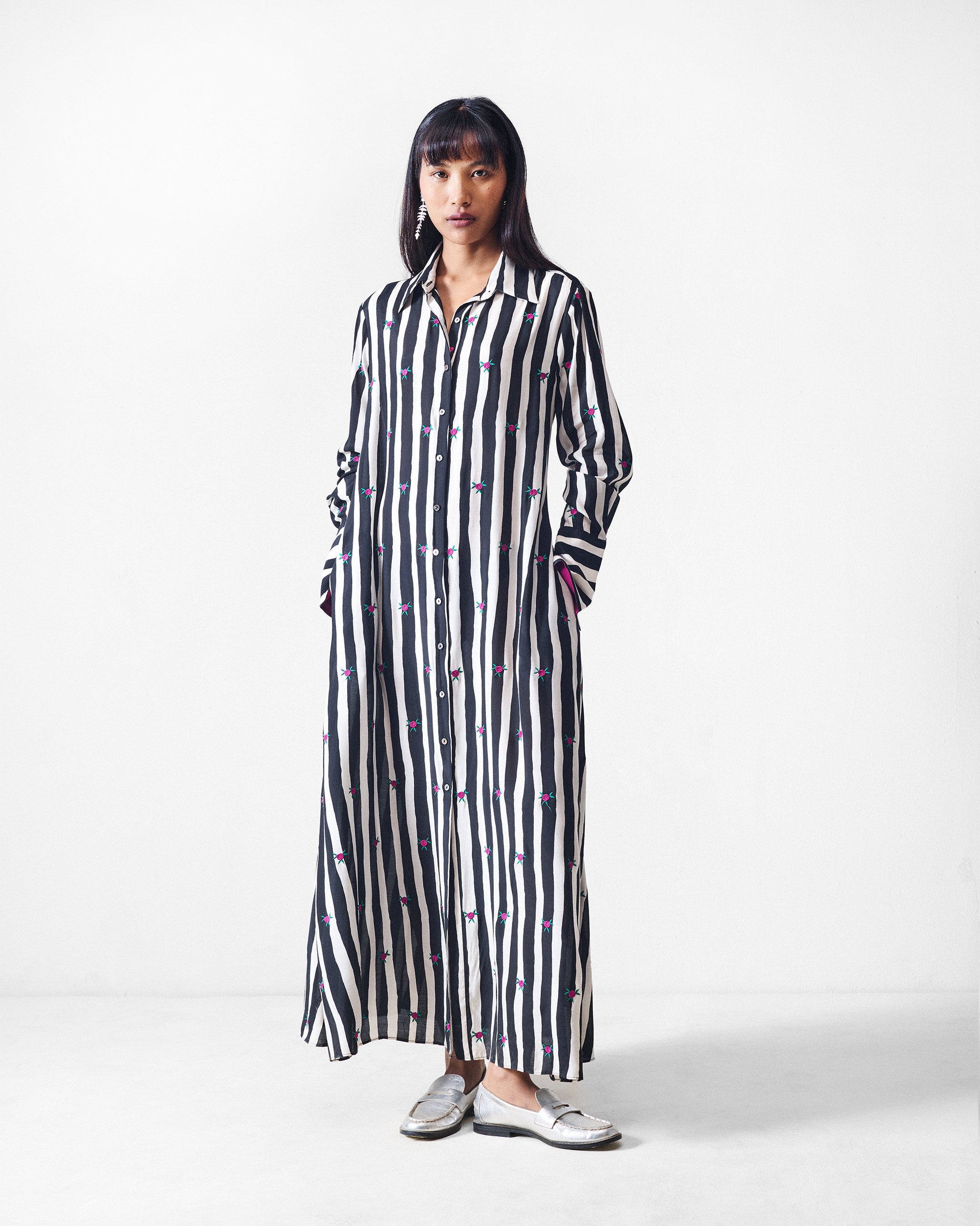 Pattaya Shirt Dress - Black & Beige Printed