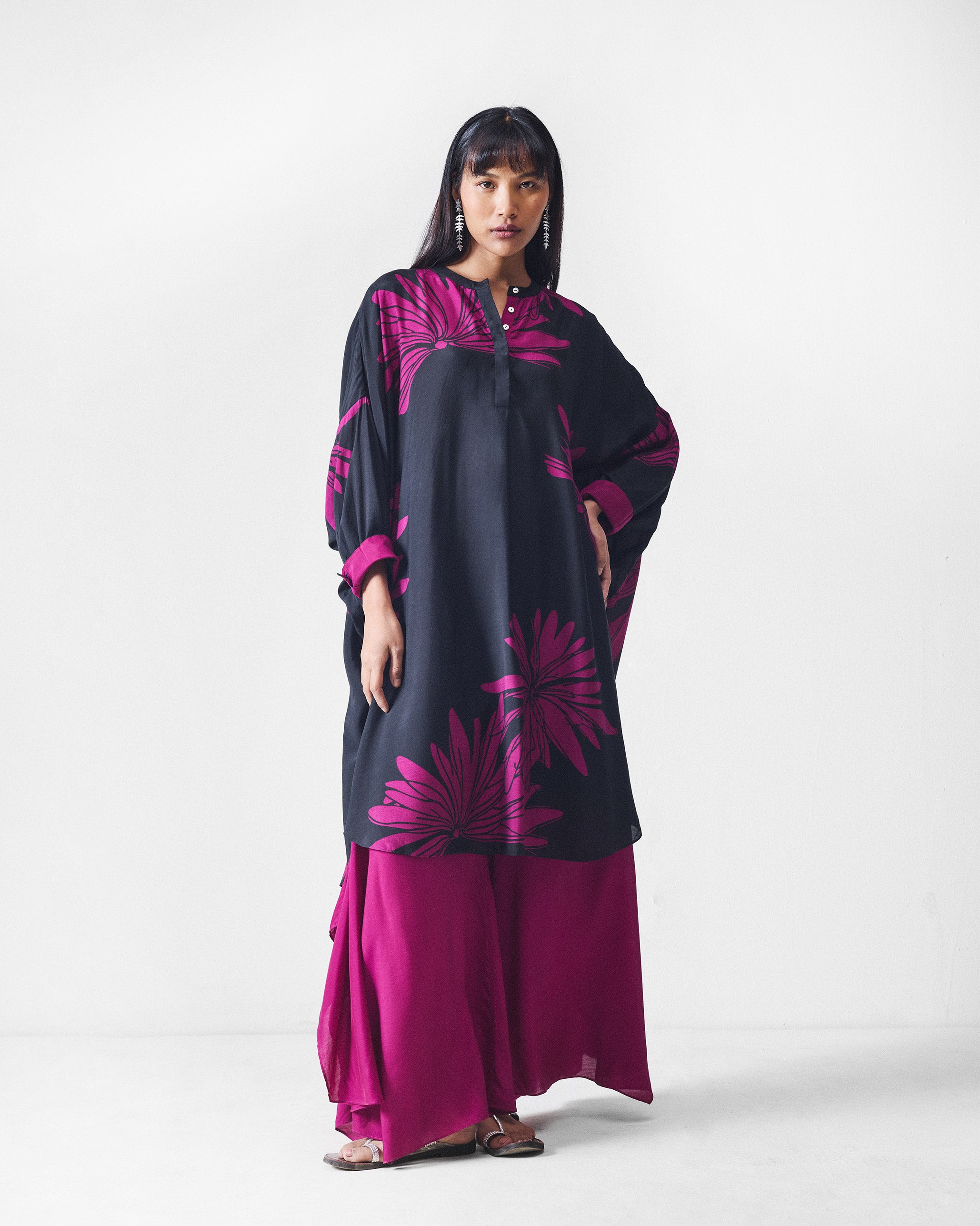 Lazy Sunday Tunic - Black & Mulberry Printed