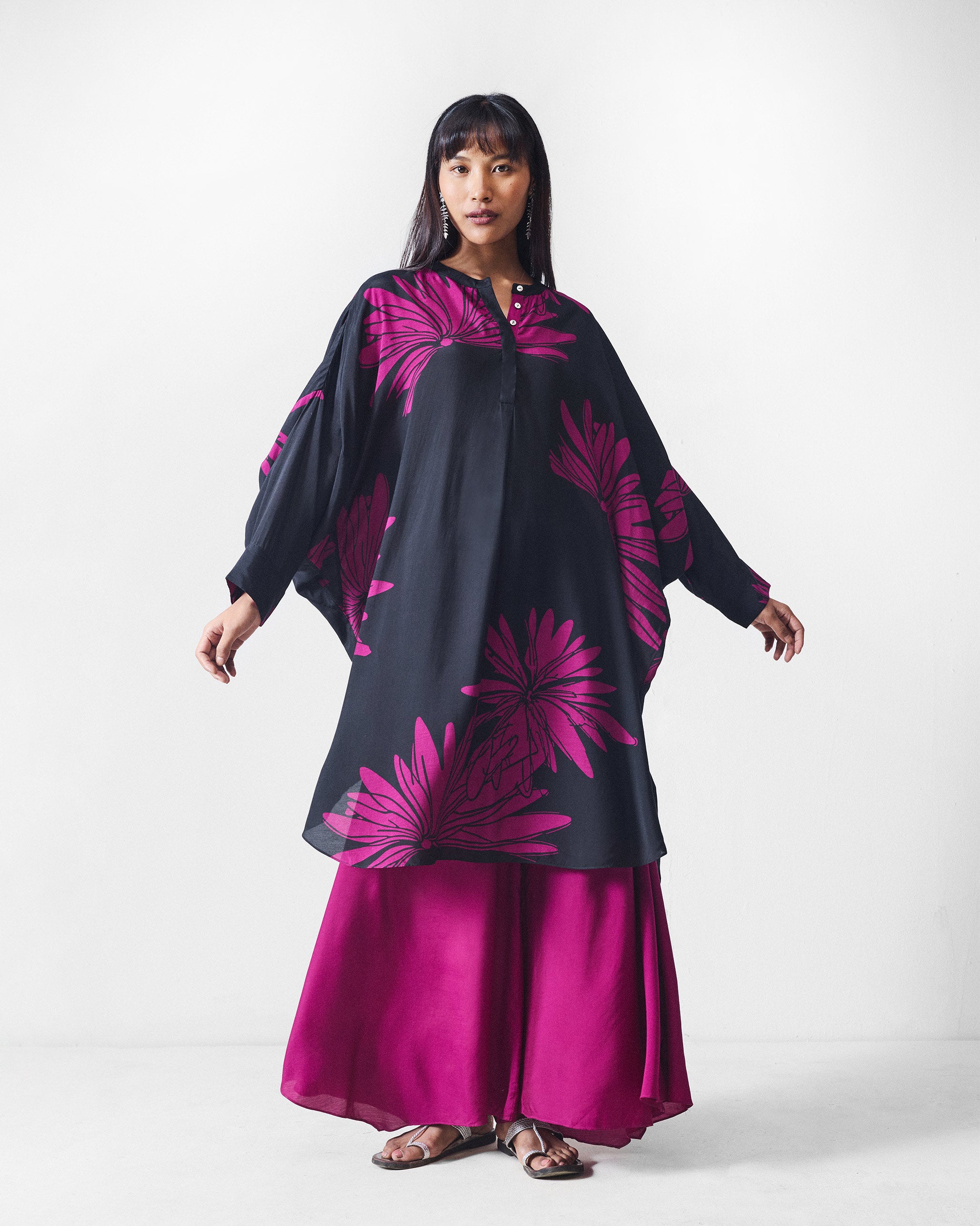 Lazy Sunday Tunic - Black & Mulberry Printed