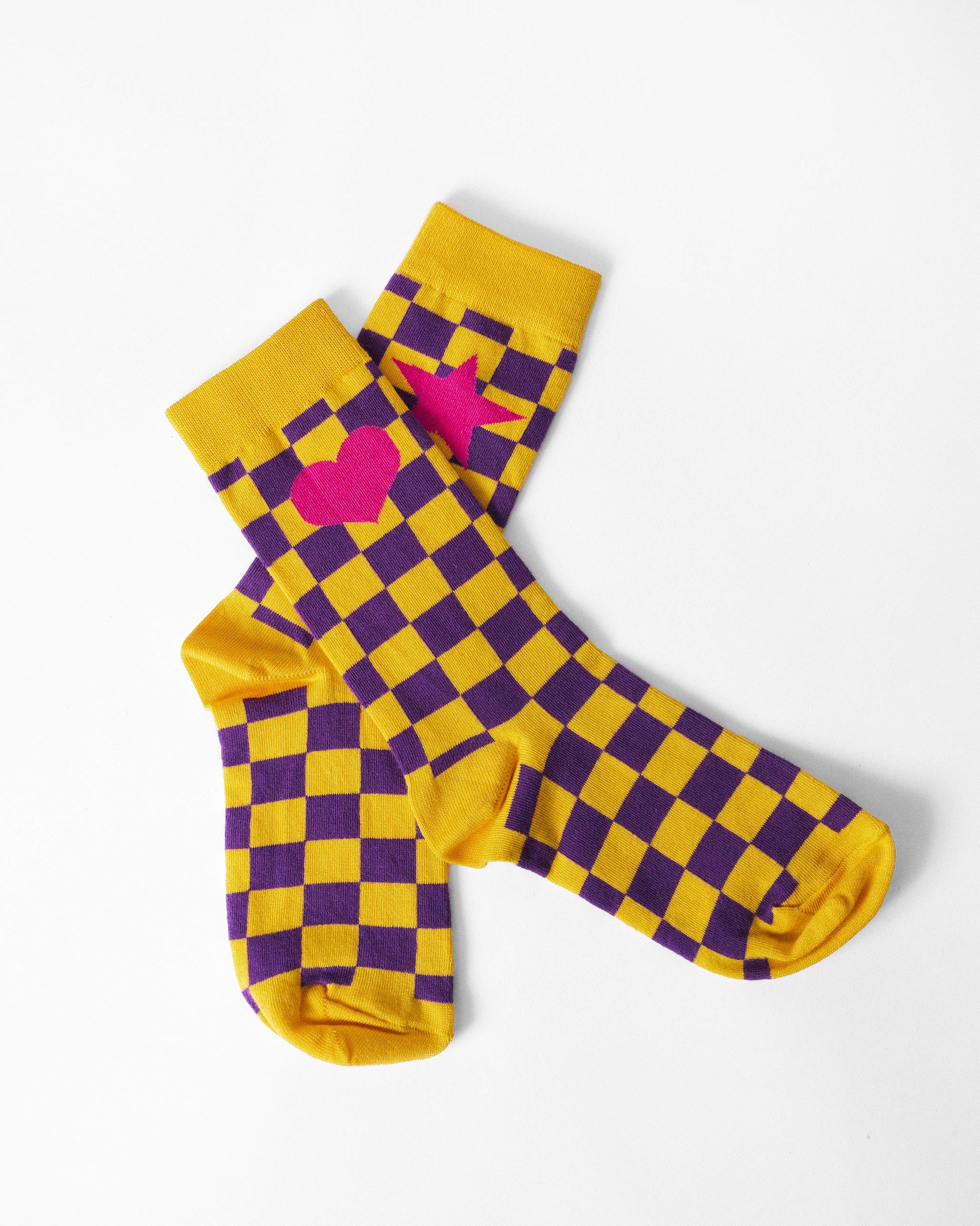 Gingham Glow Socks - Purple & Yellow
