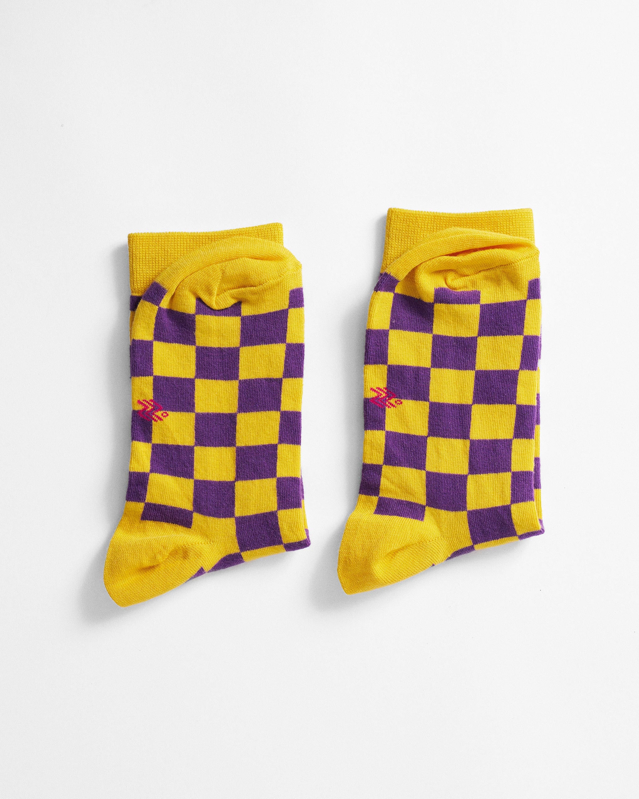 Gingham Glow Socks - Purple & Yellow