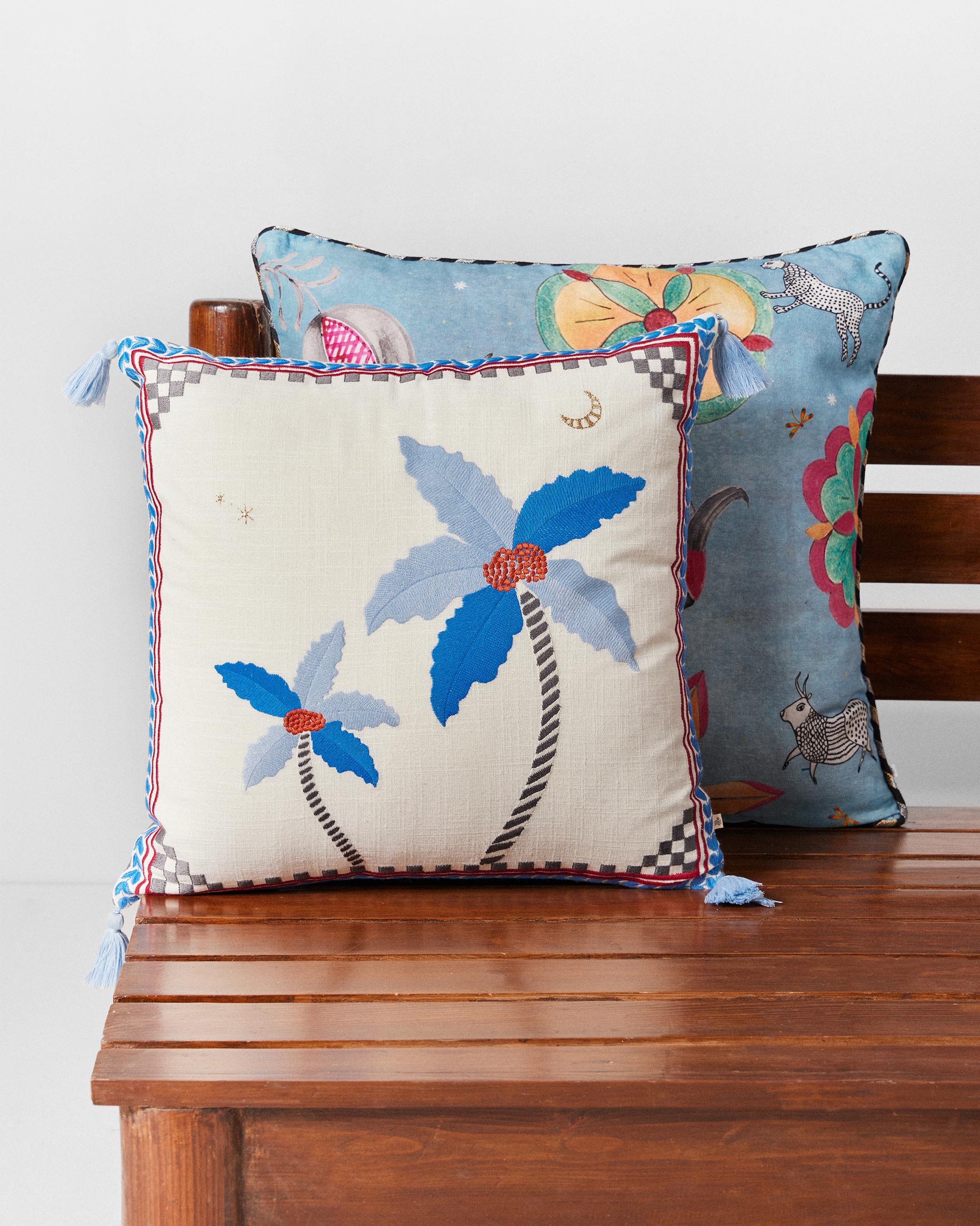 Palm Embroidered Cushion Cover