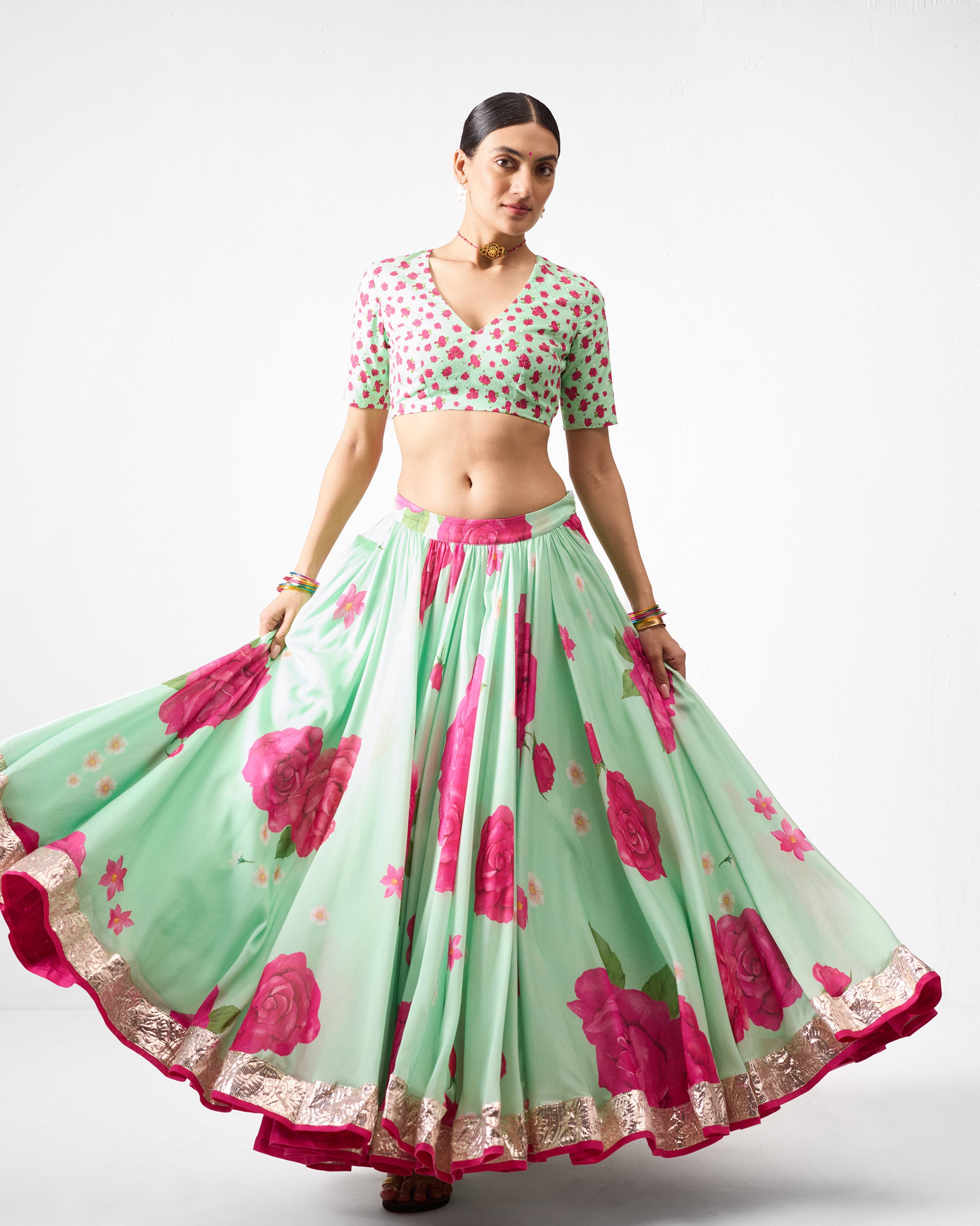 Vaya Skirt - Sea blue & Fuchsia Printed