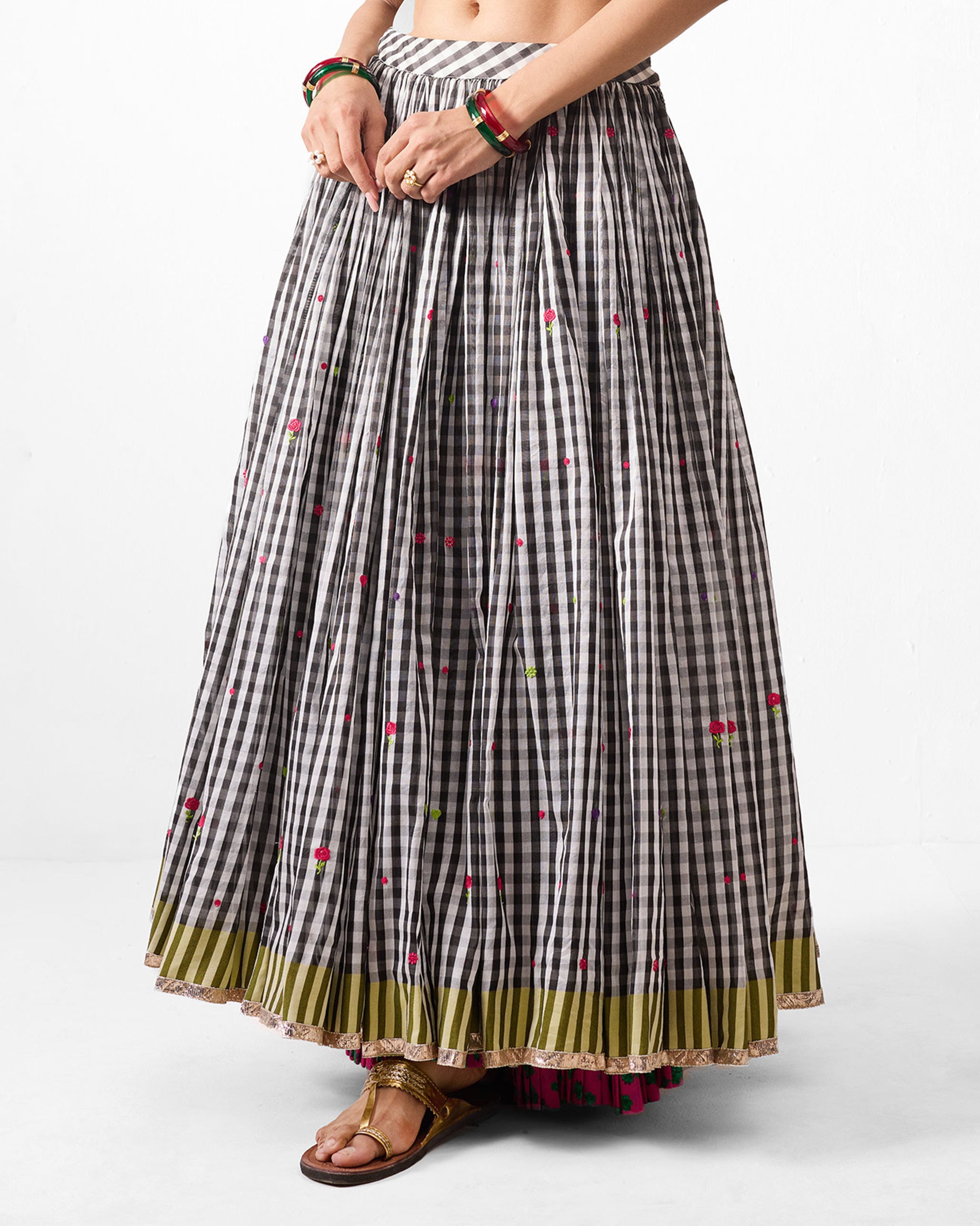 Sitara Skirt - Black & White Embroidered