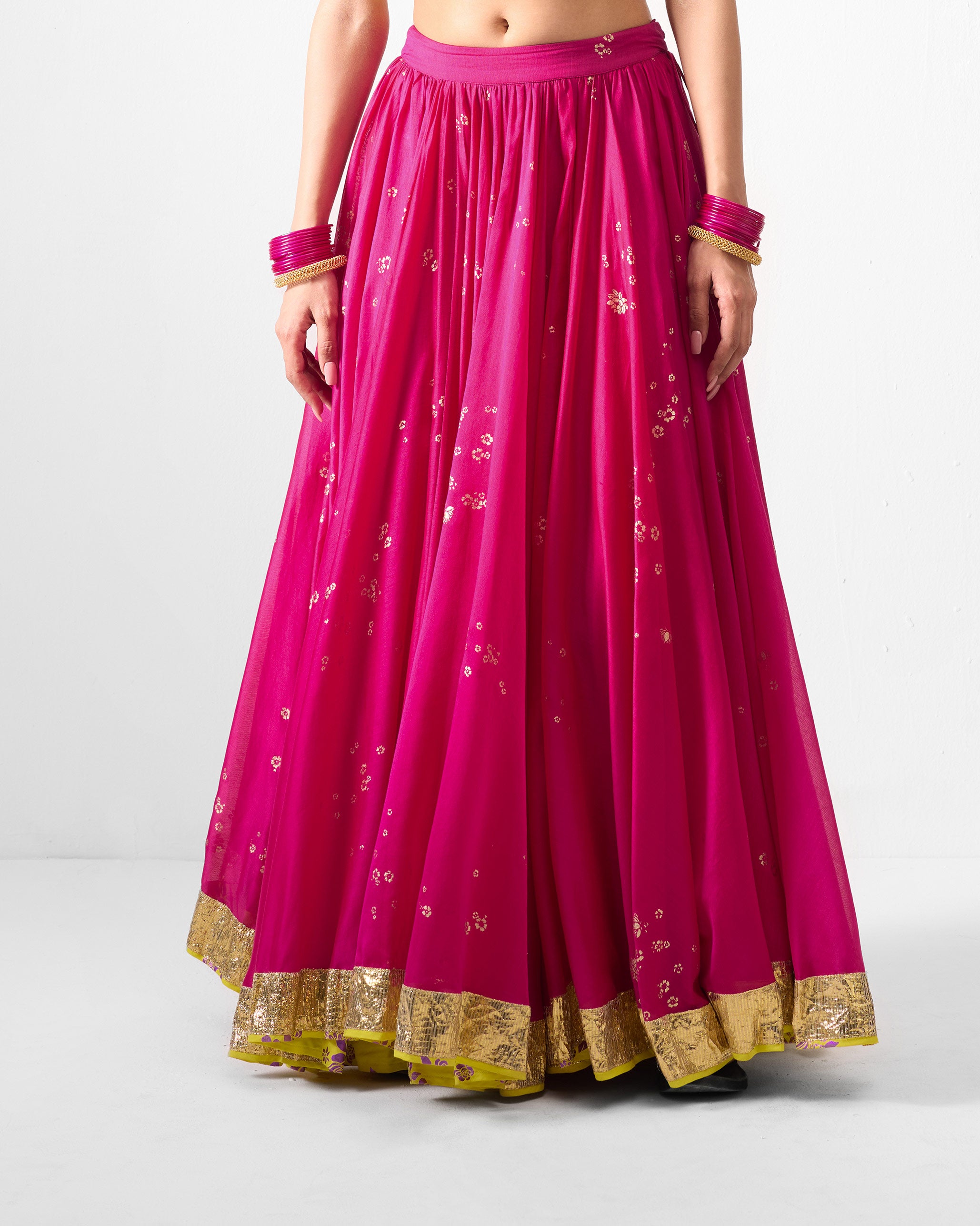 Saaya Skirt - Fuchsia & Gold Printed