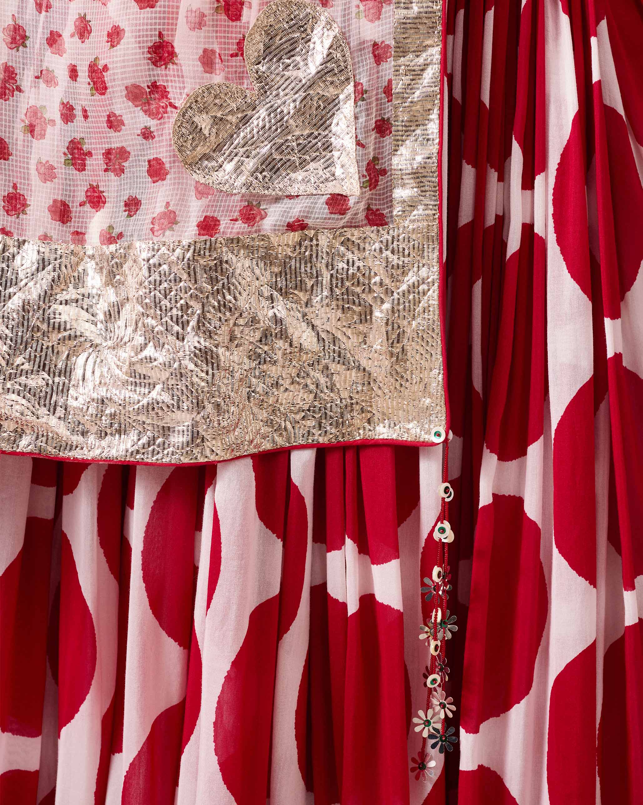 Lehar Dupatta - Red & Ivory Printed