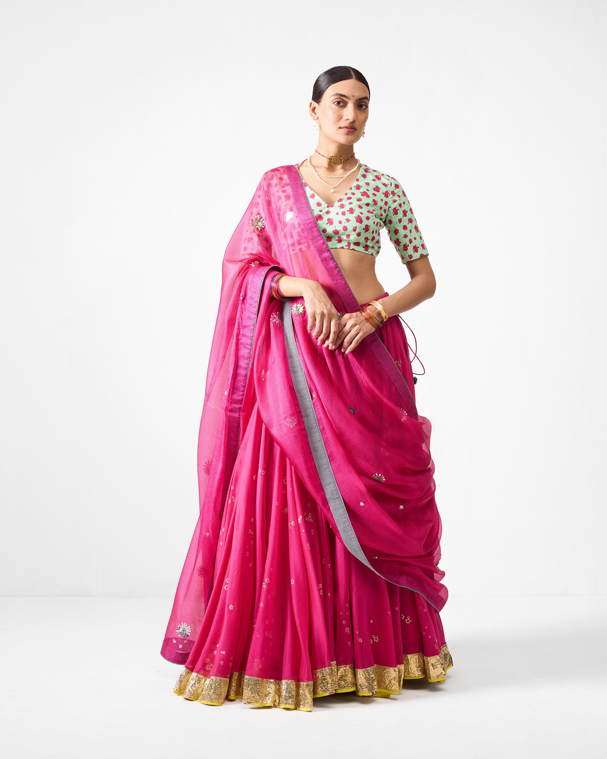Naaz Dupatta - Fuchsia Embroidered