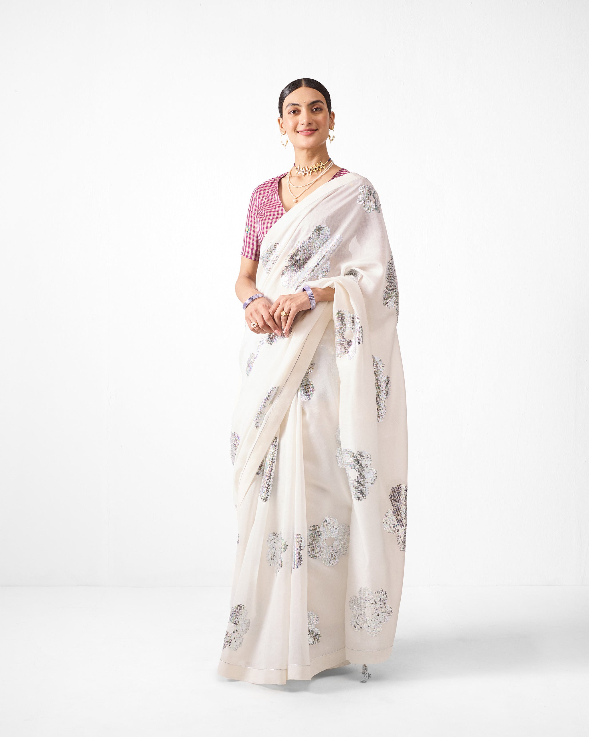 Urooj Sari - Ivory Embroidered
