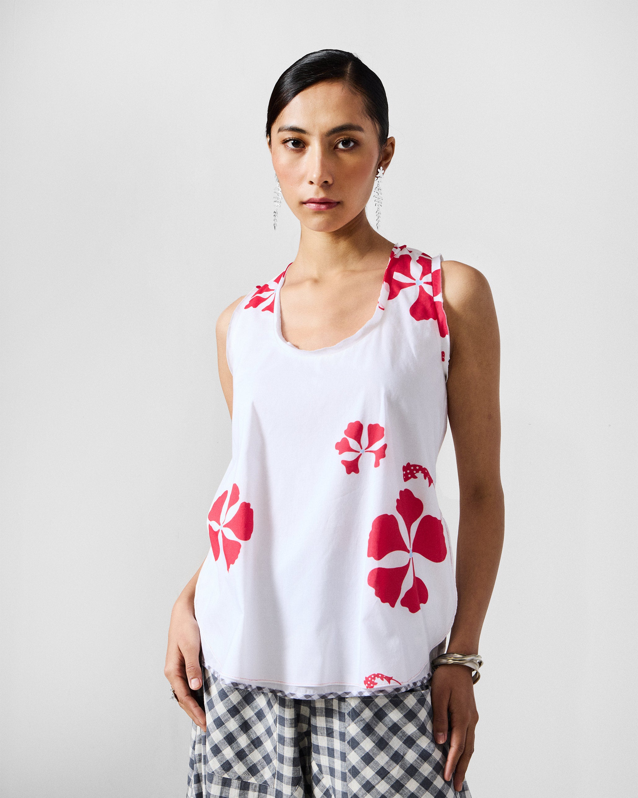 Kiva Top - White & Red Printed