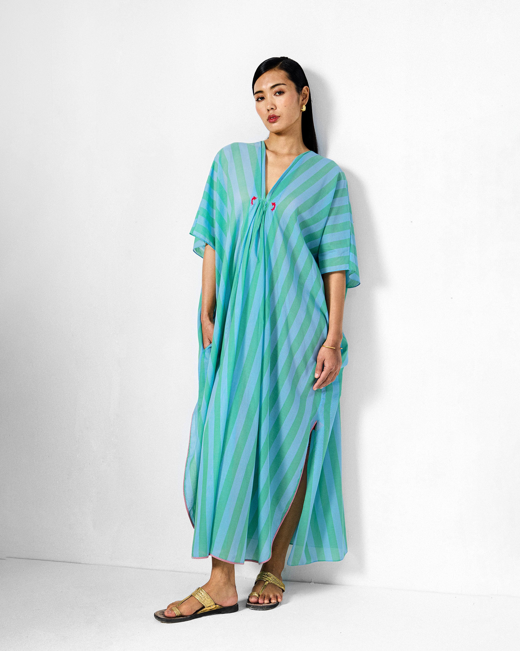 Mala Kaftan - Blue & Green Stripes
