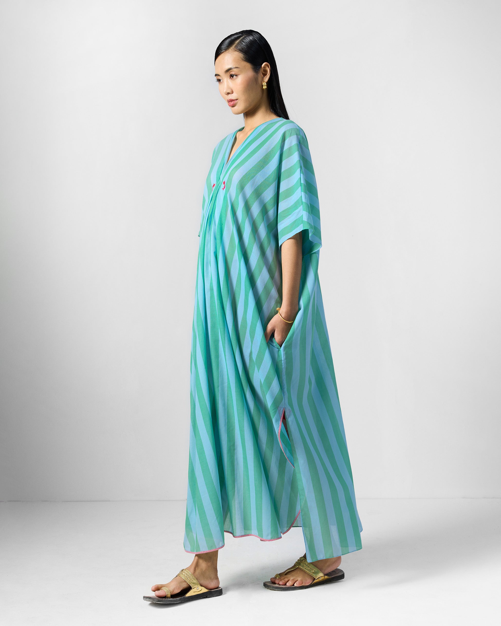 Mala Kaftan - Blue & Green Stripes