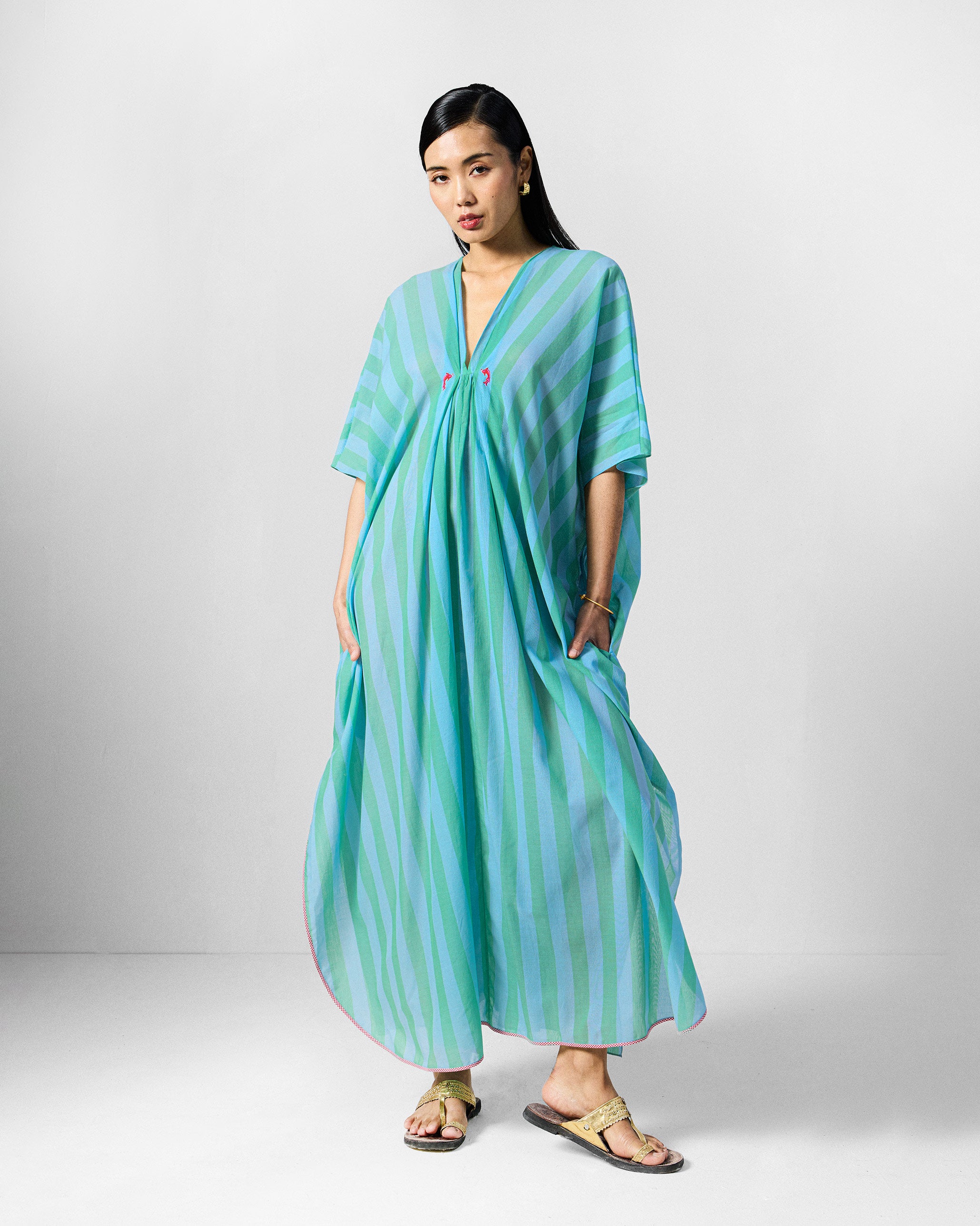 Mala Kaftan - Blue & Green Stripes