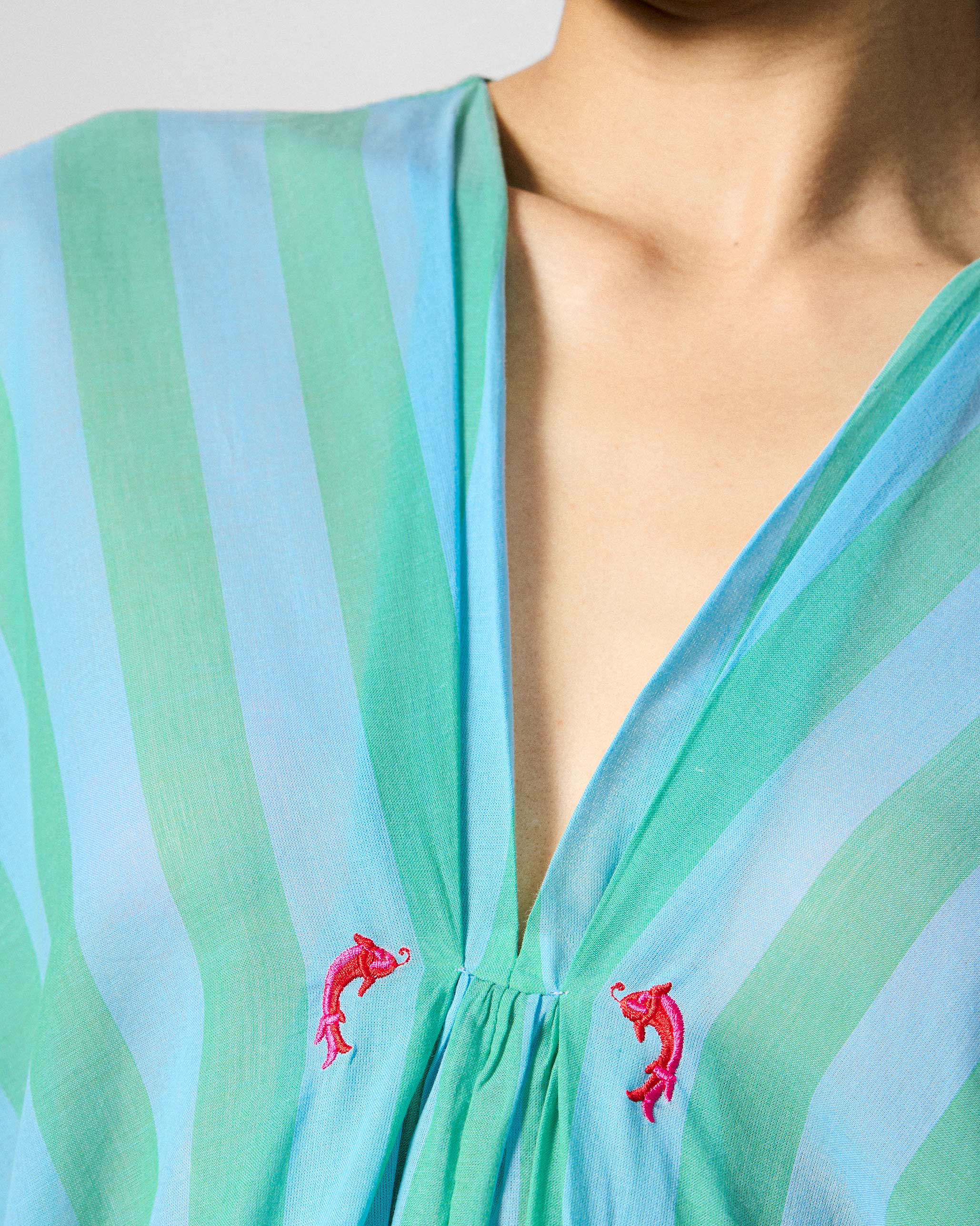 Mala Kaftan - Blue & Green Stripes
