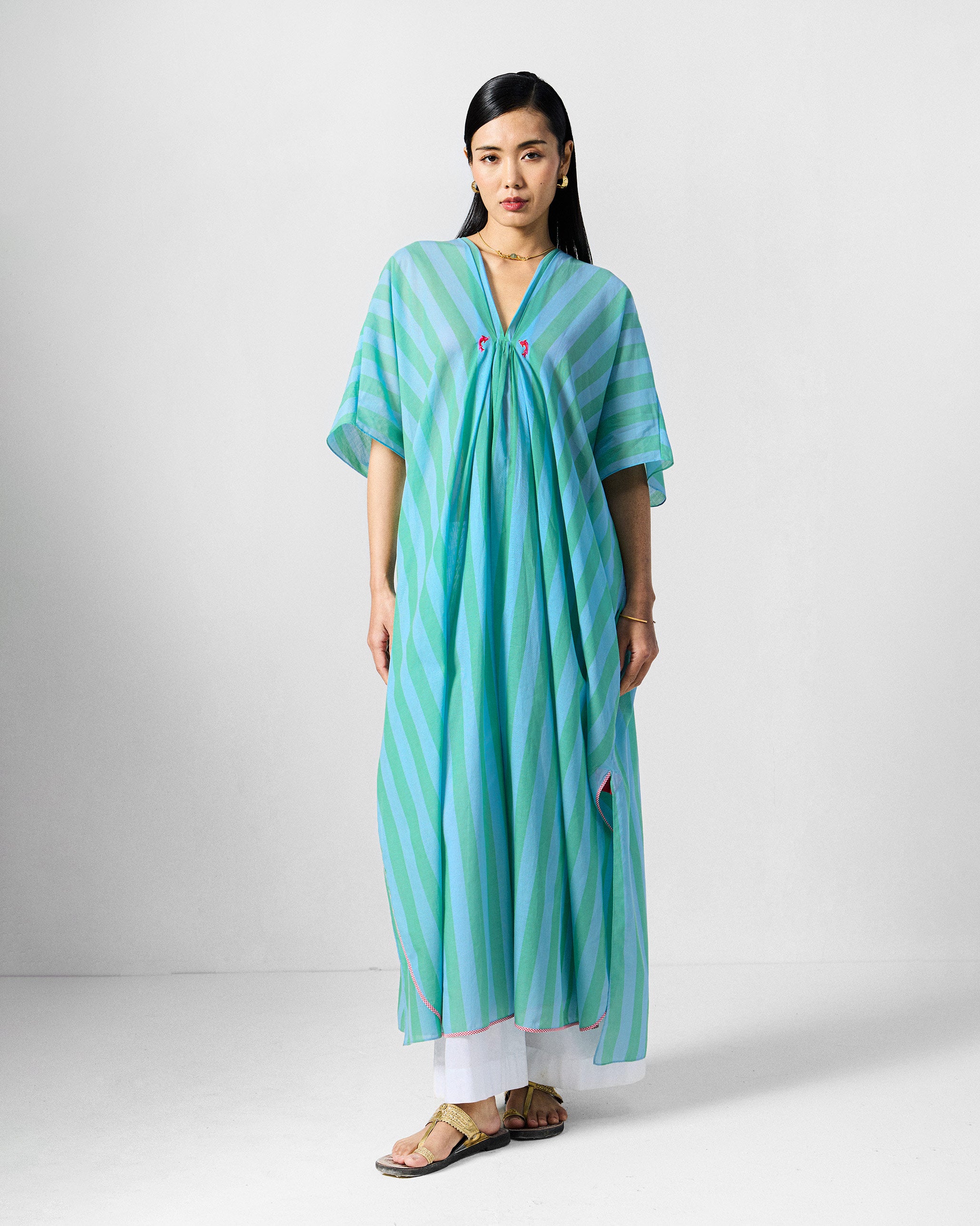 Mala Kaftan - Blue & Green Stripes