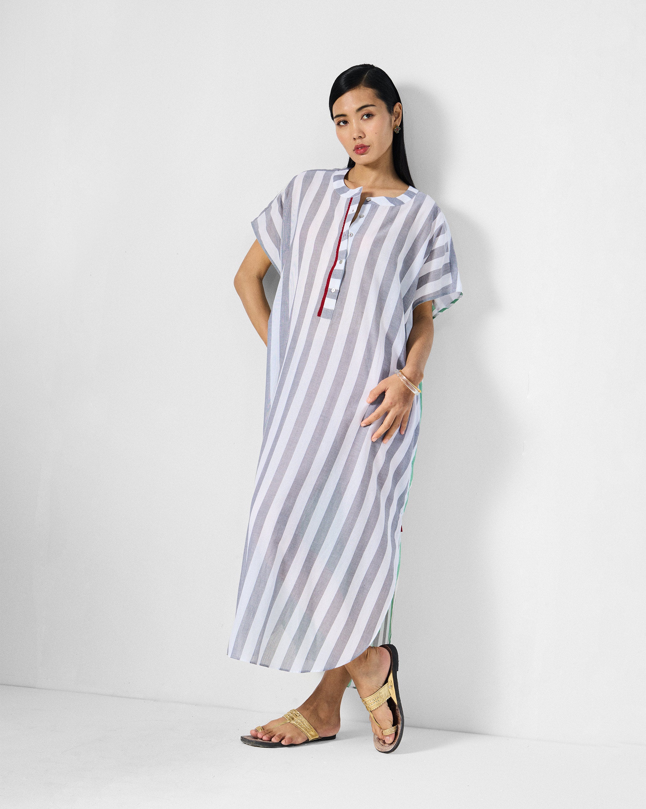 Dali Kaftan - Green & Grey Stripes