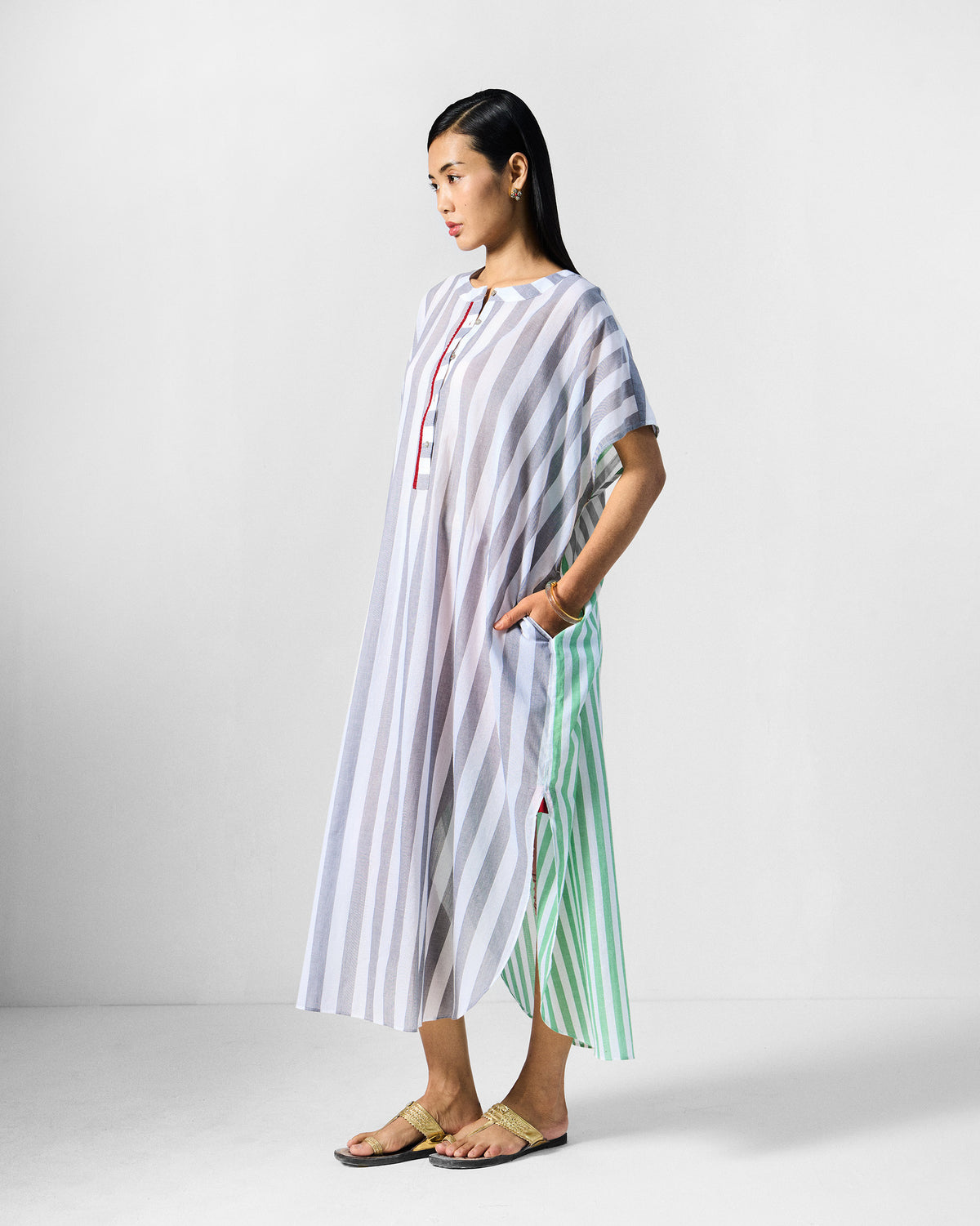 Dali Kaftan - Green & Grey Stripes