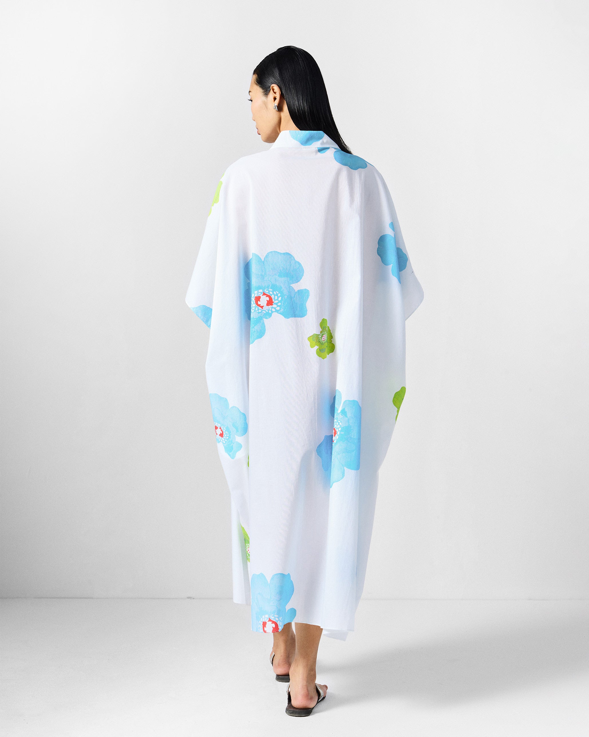 Bea Kaftan - White & Blue Printed