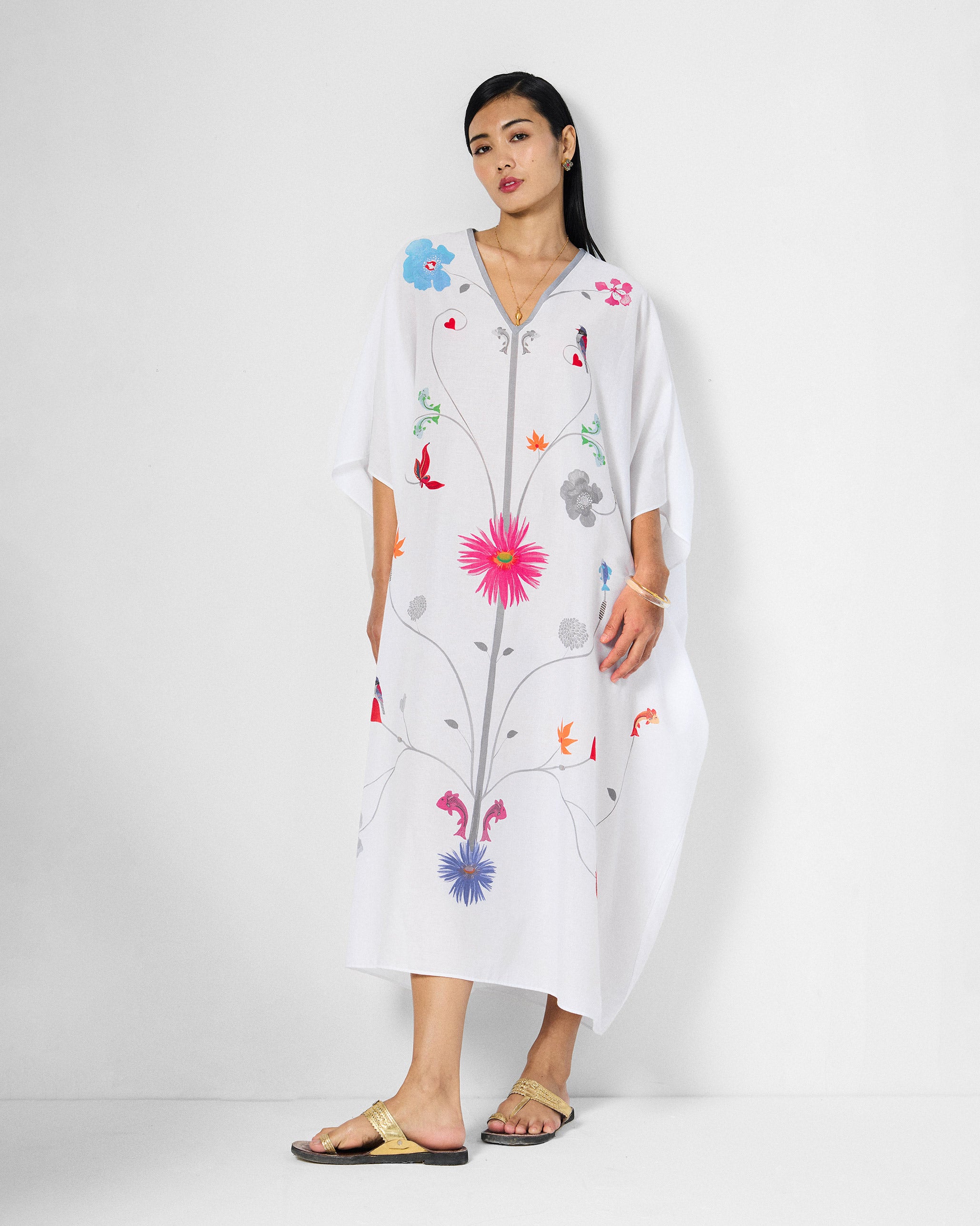 Kohima Kaftan - White Printed