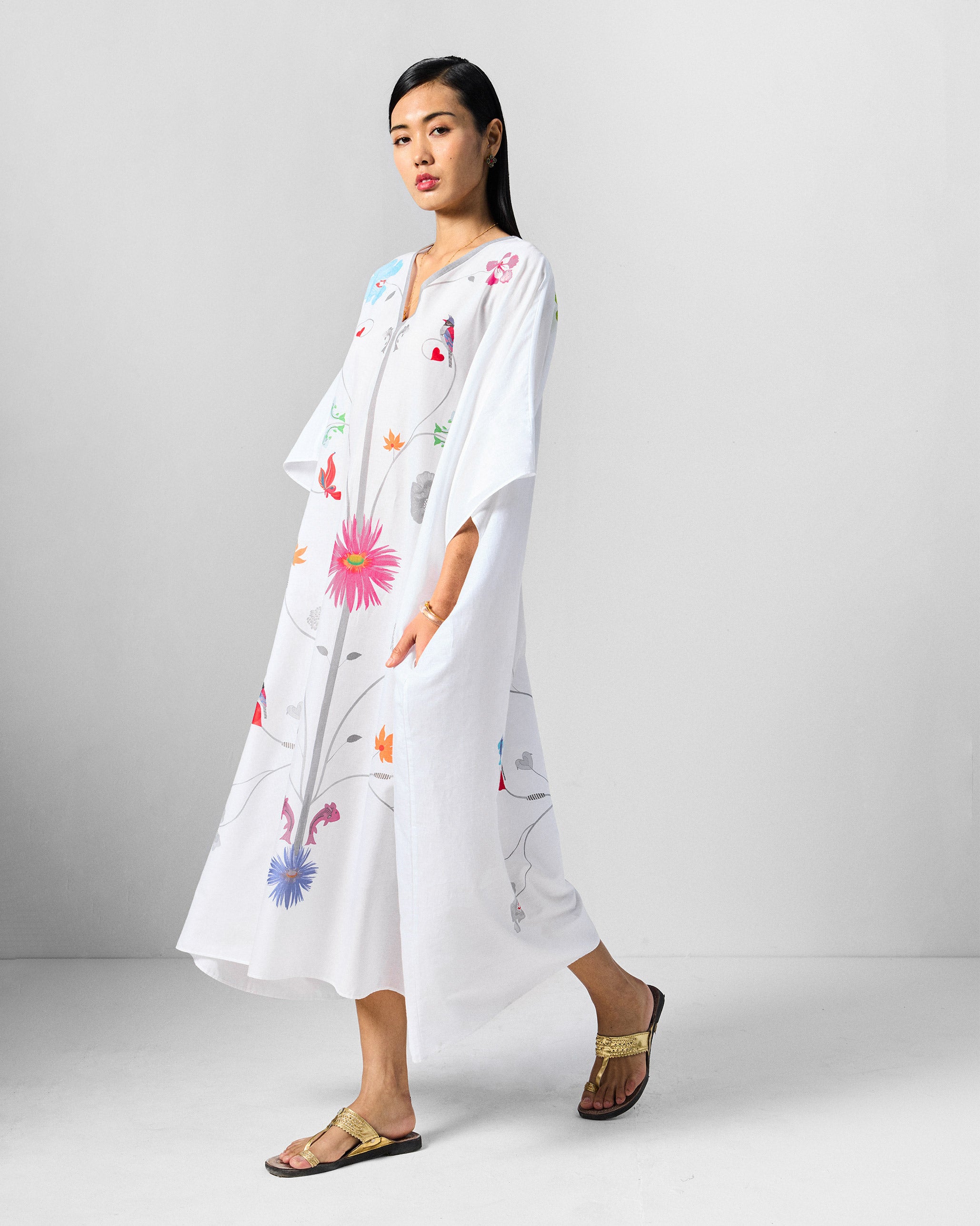 Kohima Kaftan - White Printed