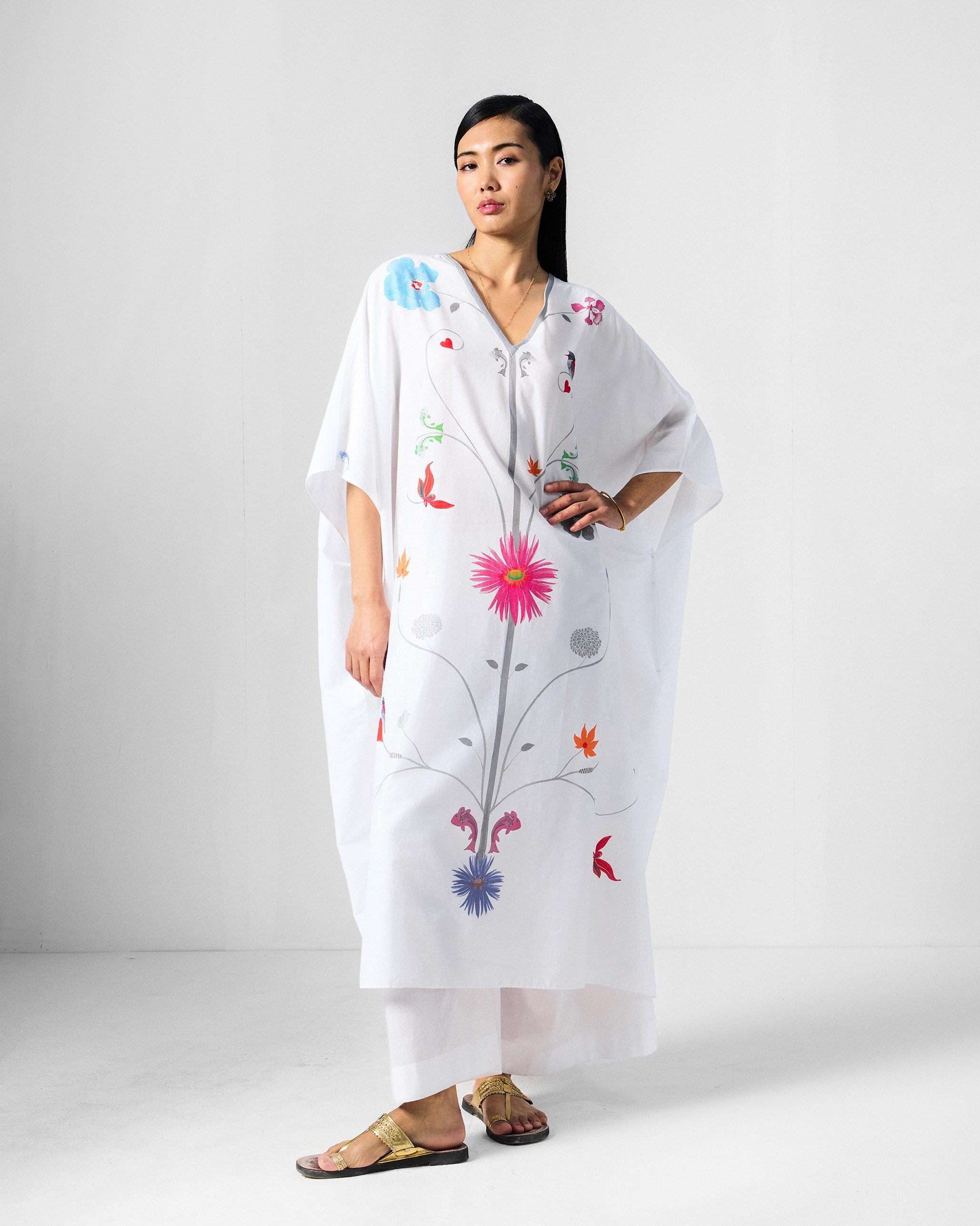 Kohima Kaftan - White Printed