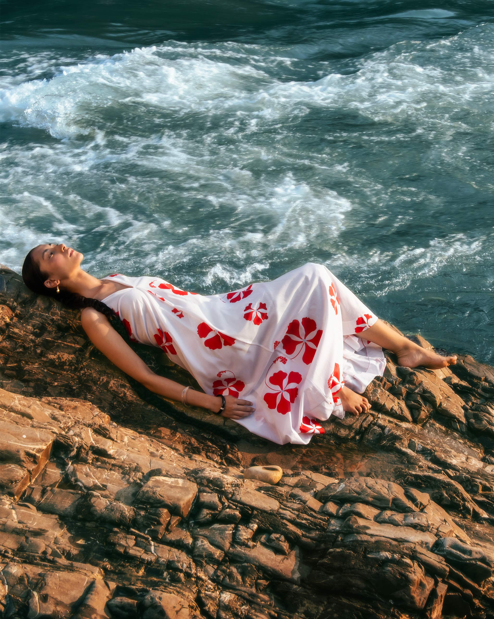 Anya Dress - White & Red Printed