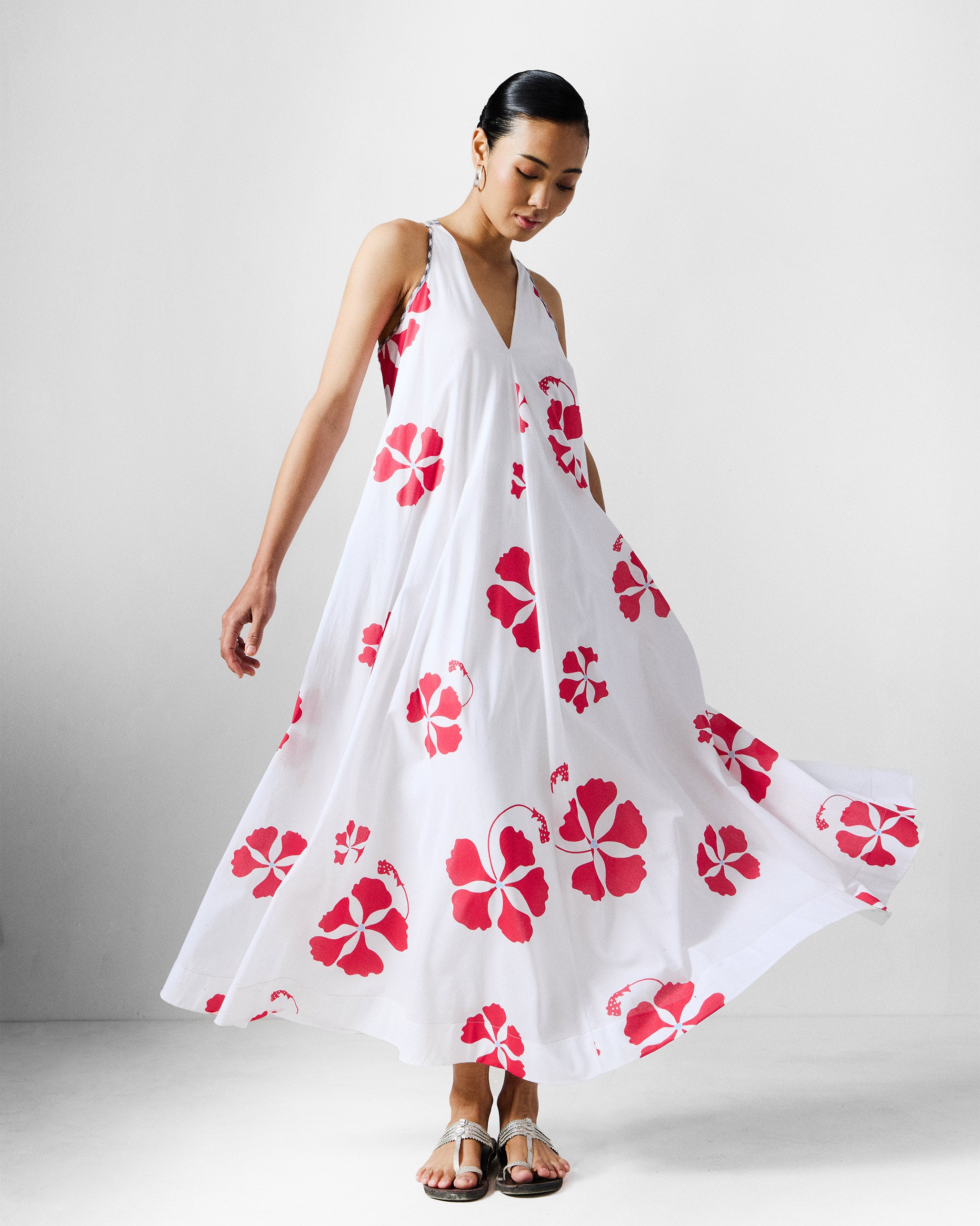 Anya Dress - White & Red Printed